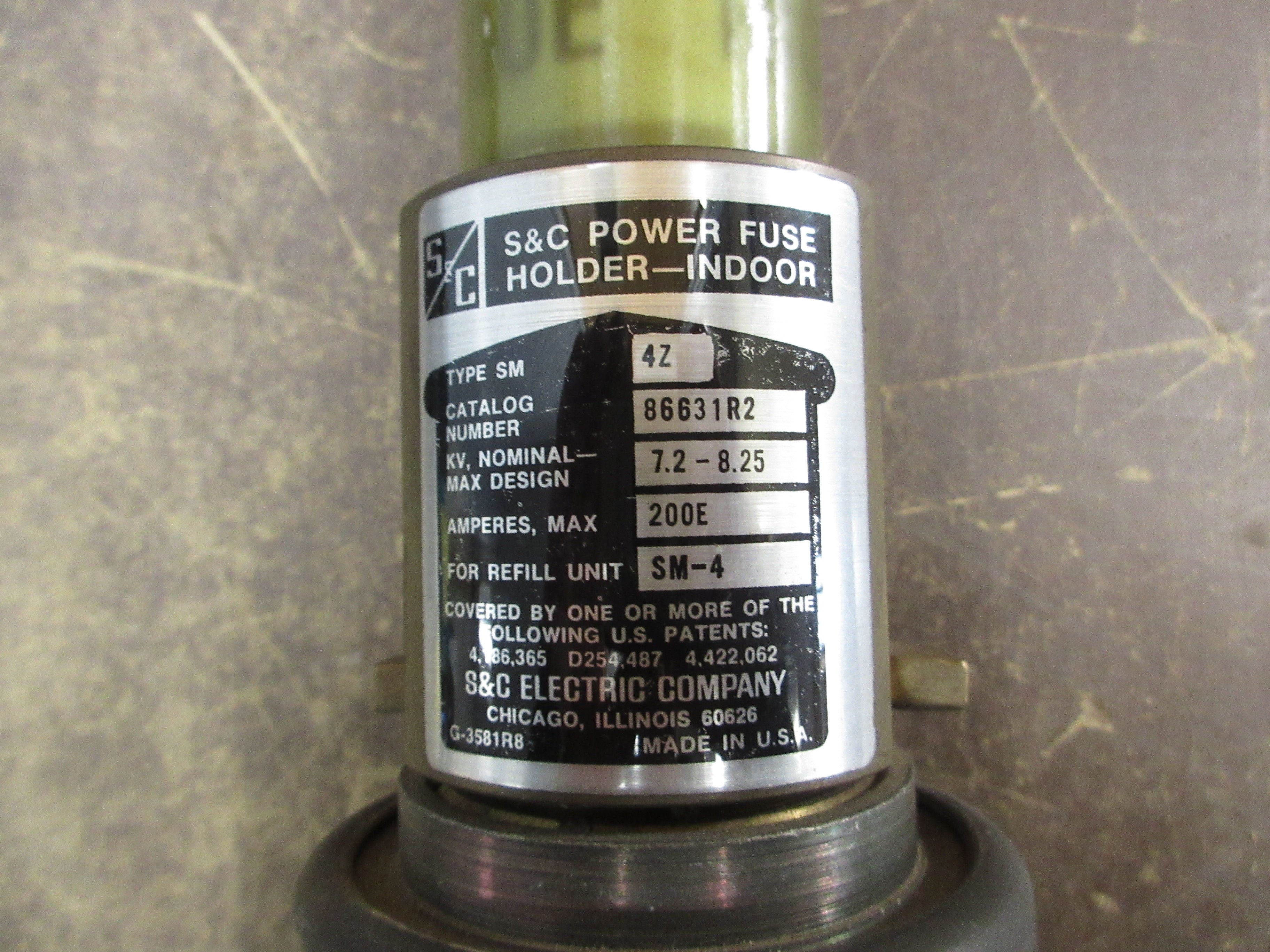 S&C SM-4Z Medium Voltage Fuse 86631R2 200E Max 7.2kV 100E Refill Used