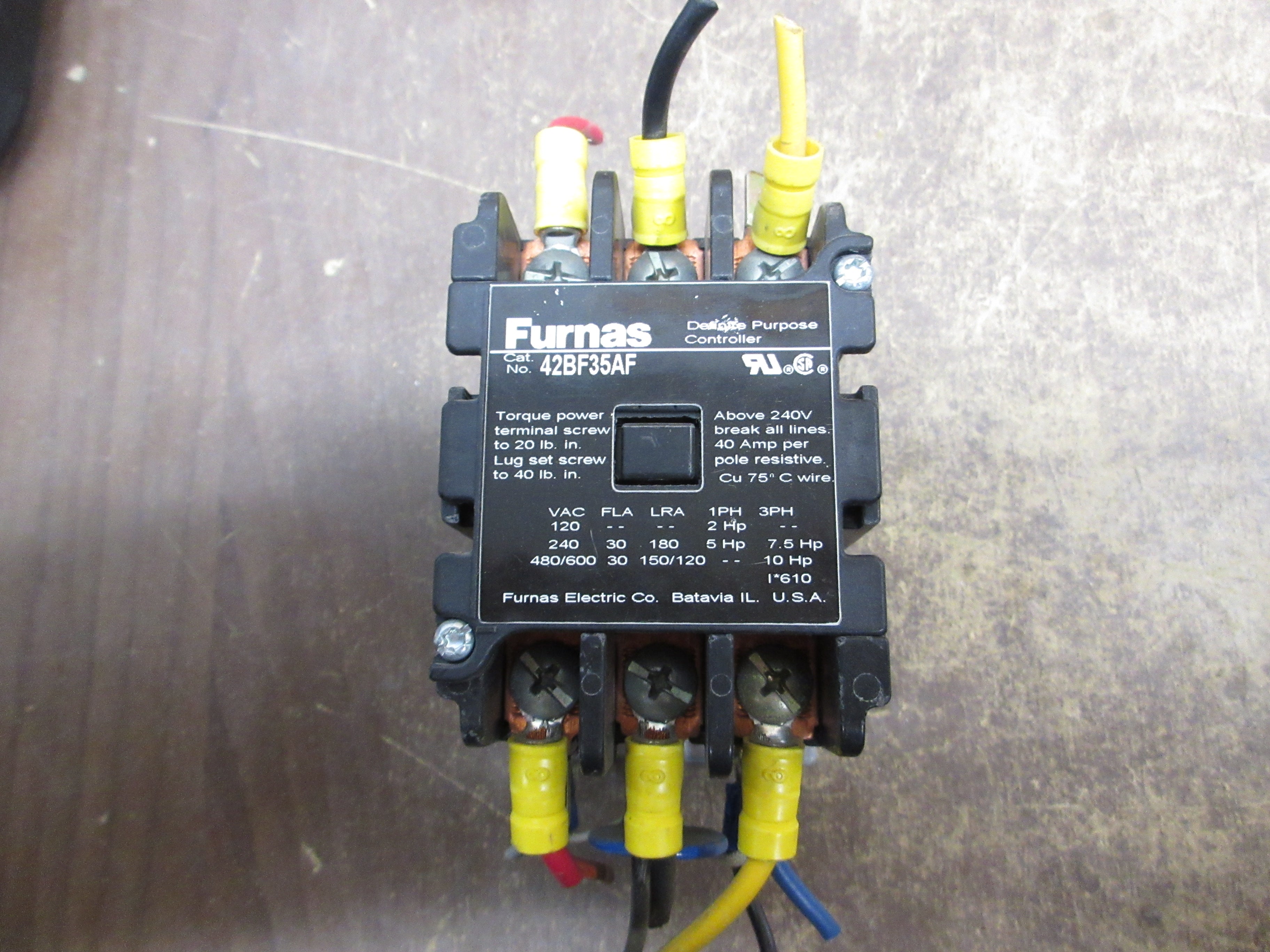 Furnas Definite Purpose Contactor 42BF35AF 120V Coil 30A 600V Used