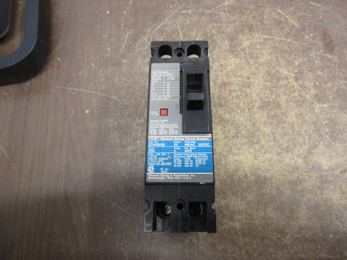 Siemens ITE Sentron Circuit Breaker ED42B030 30A 480V 2P Used