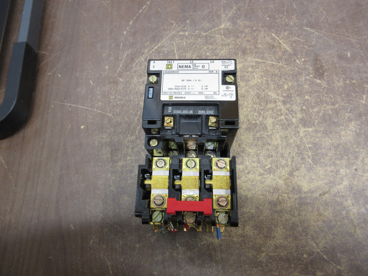 Square D Size 0 Starter 8536SBO2S Ser. A 208V Coil 600V Used