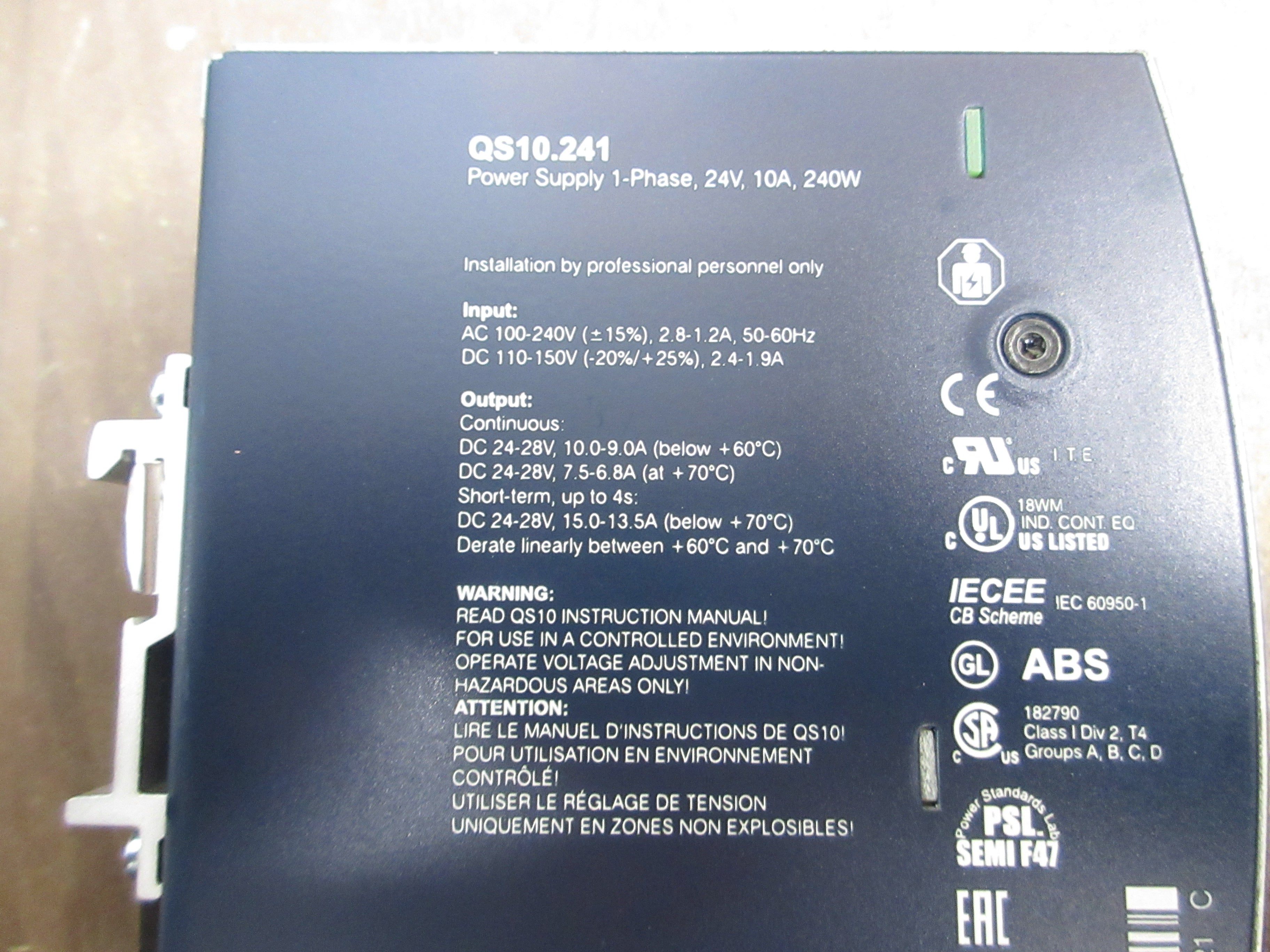 Puls Dimension Power Supply QS10.241 240W Output: 24-28 VDC 10-9A Used