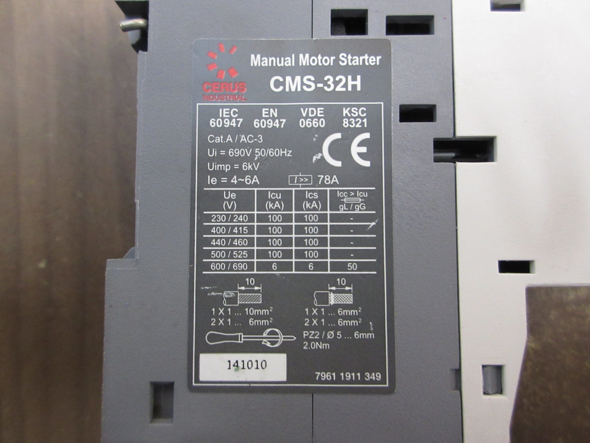 Cerus Industrial Manual Starter CMS-32H Trip: 4-32A Used