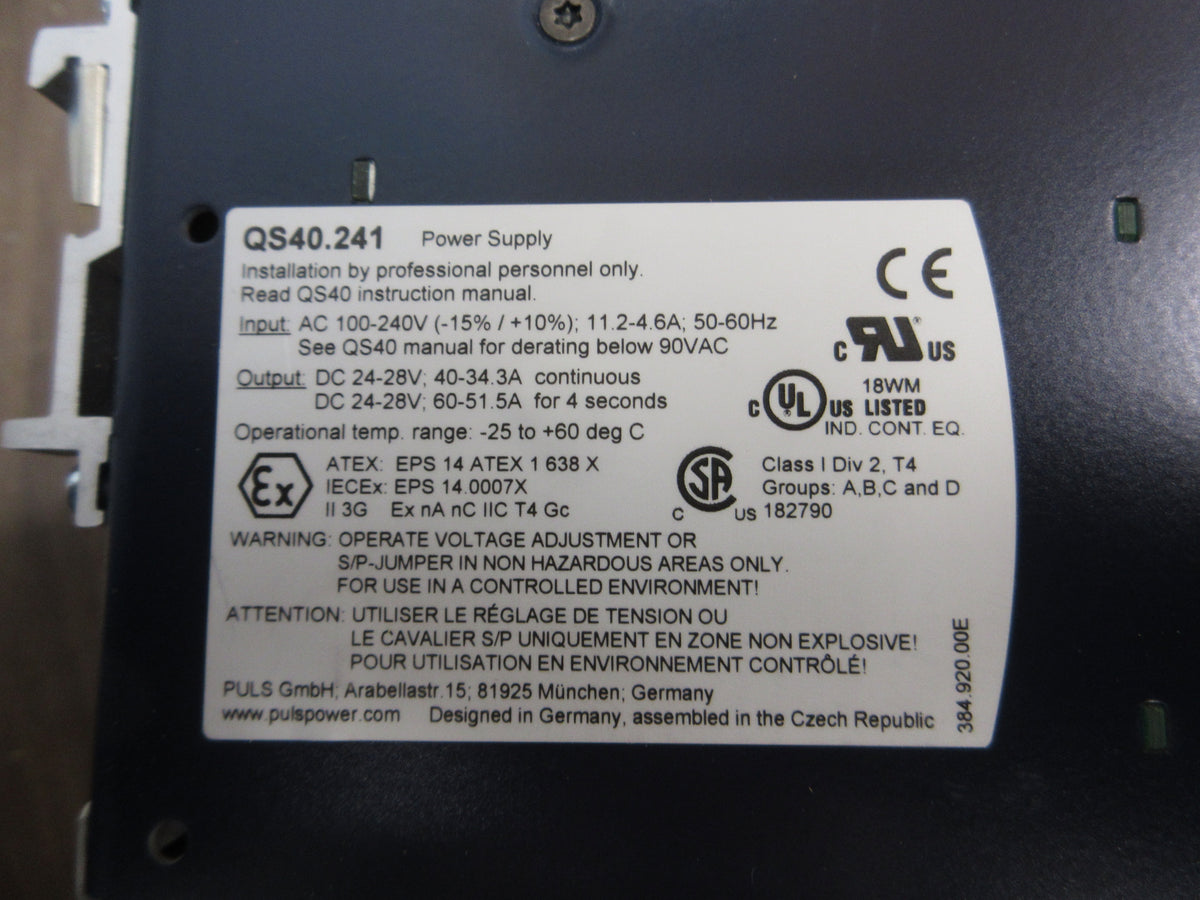 Puls Dimension Power Supply QS40.241 960/1440W Input: 100-240VAC 11.2-4.6A Used