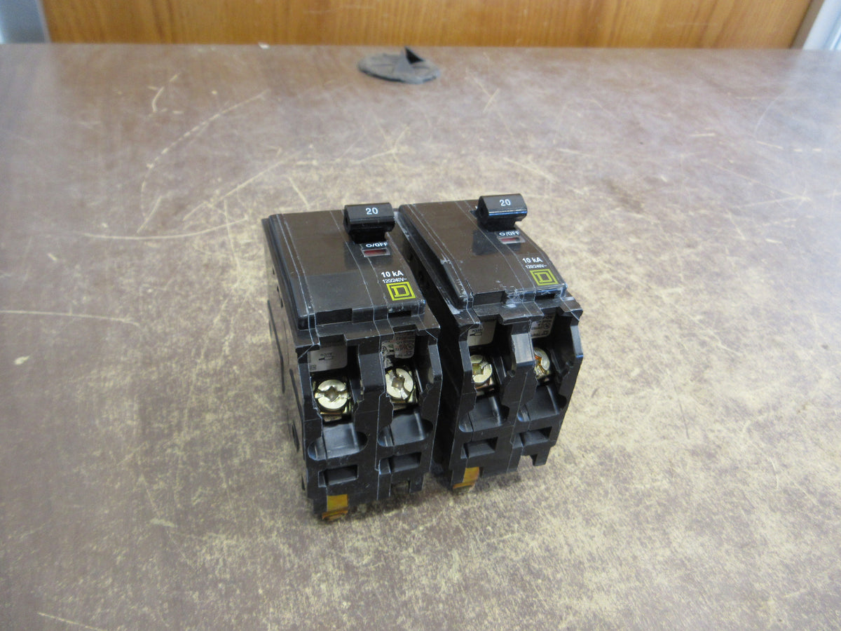 Square D Circuit Breaker QOB220 20A 120/240V 2P *Lot of 2* *No Mounting Screws*