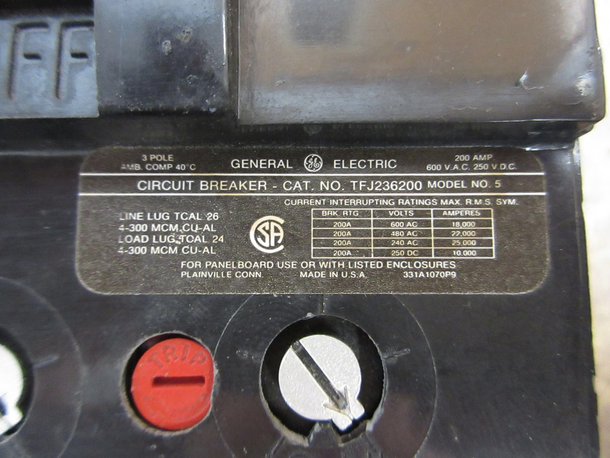GE Circuit Breaker TFJ236200 Mod. 5 200A 600V Used