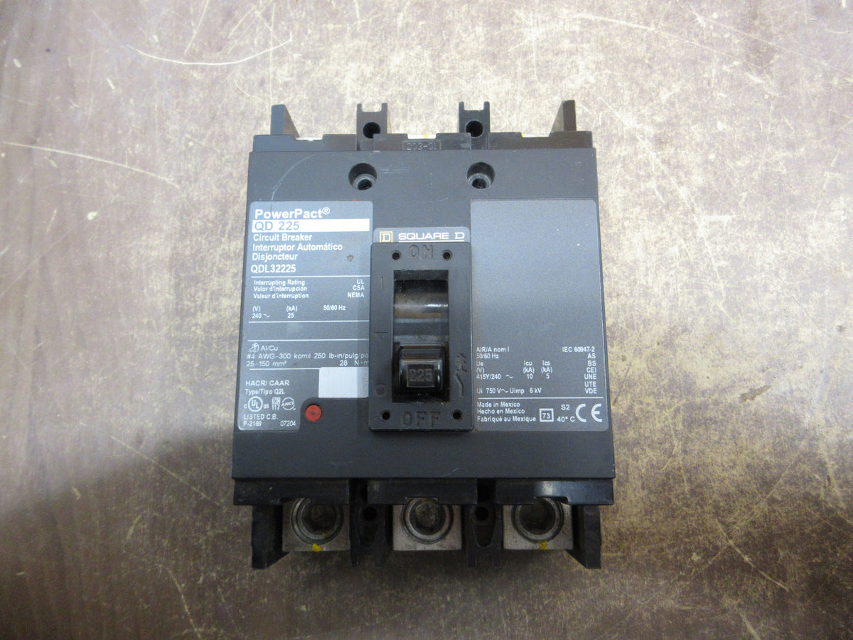 Square D PowerPact Circuit Breaker QDL32225 225A 240V 3P Used