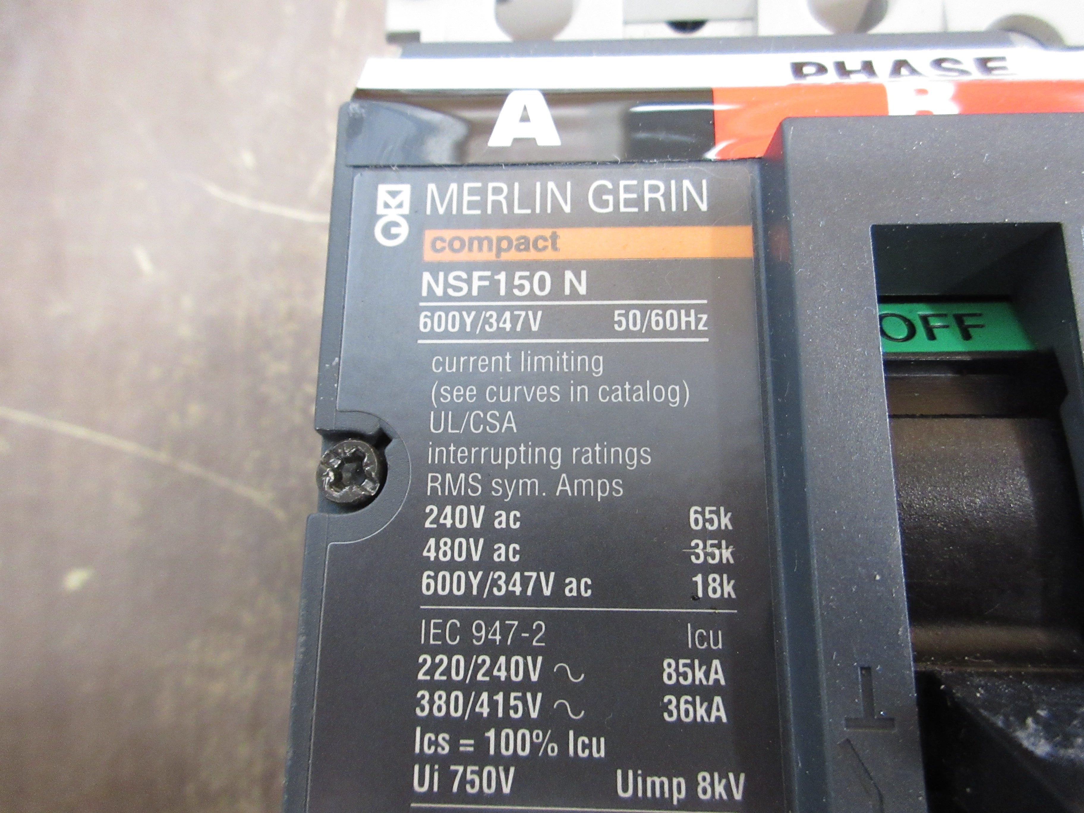 Merlin Gerin Circuit Breaker NSF150 N 70A 600V 3P Used