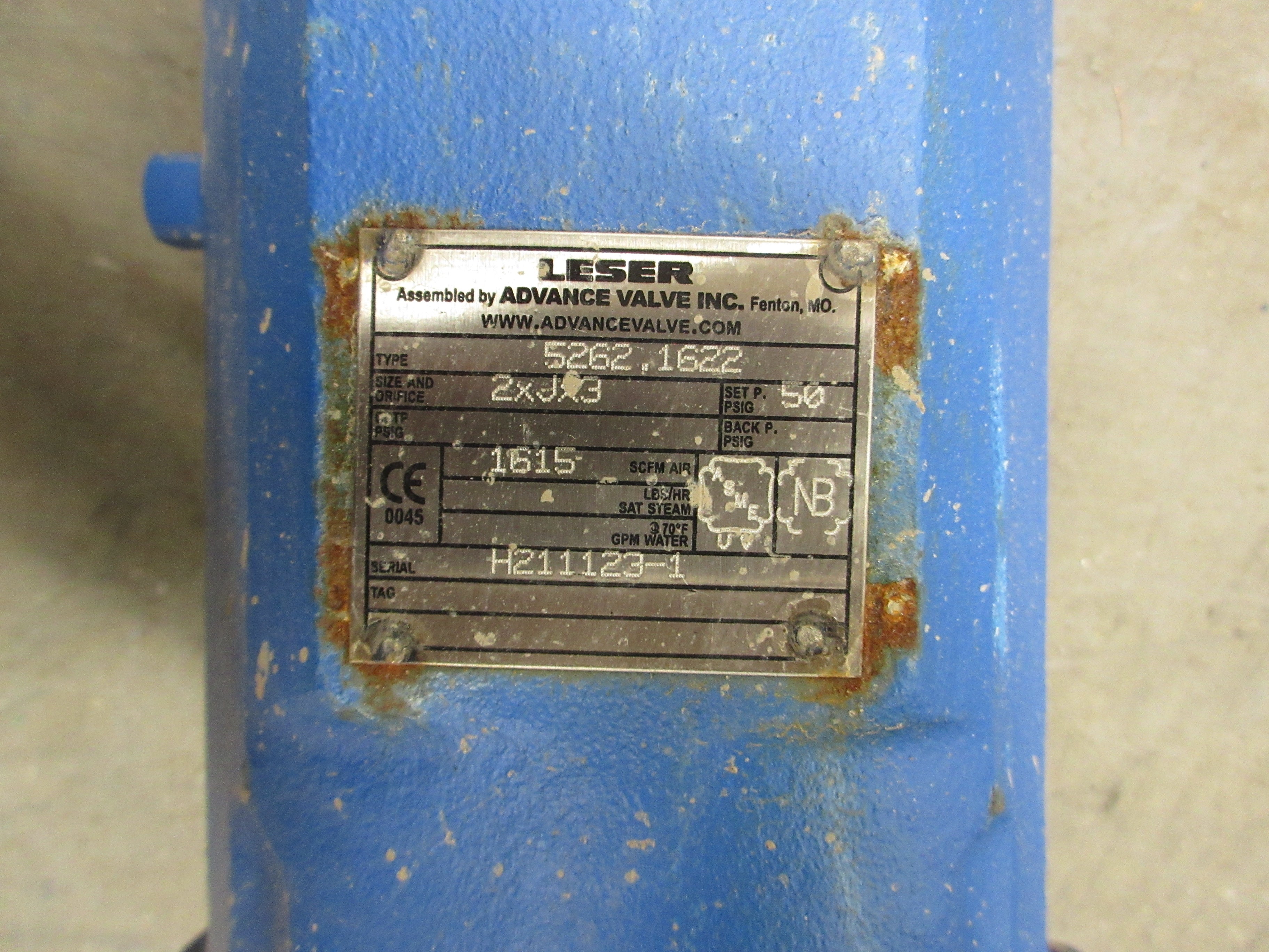 Leser Spring-Loaded Safety Valve 5262.1622 1615 SCFM Set: 50 PSIG *No Box*