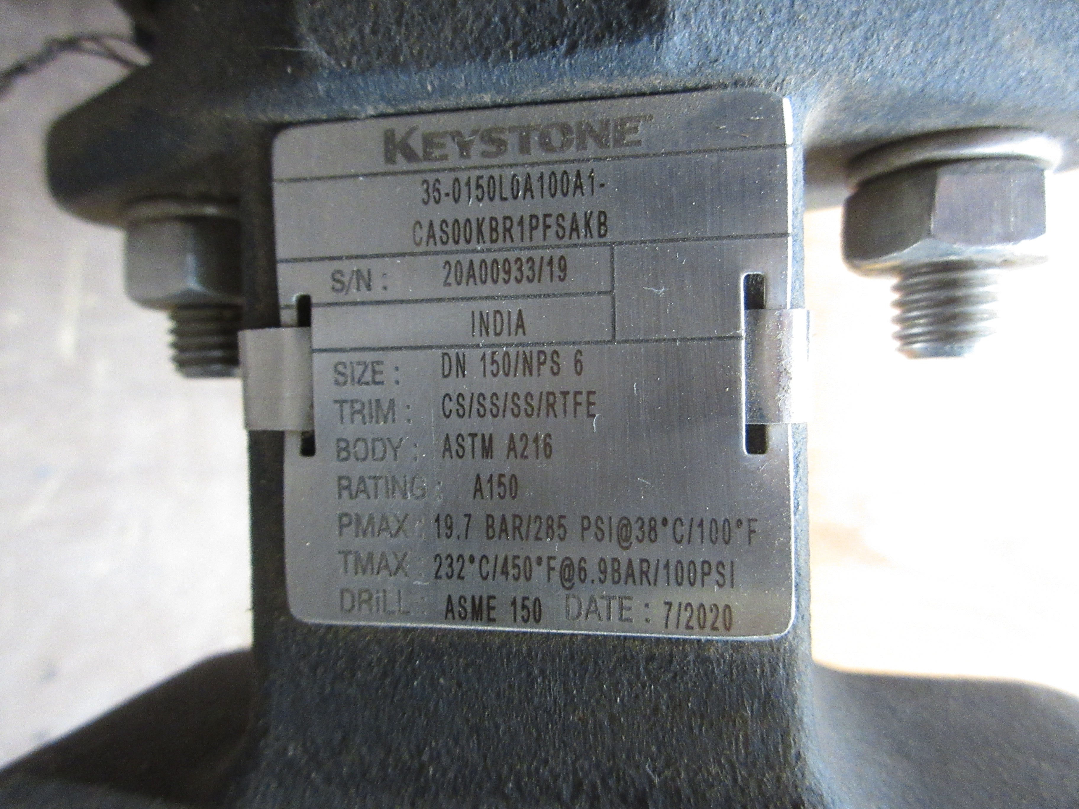 Keystone Actuated Valve w/ Positioner 36-0150L0A100A1-CAS00KBR1PFSAKB Size: 6"