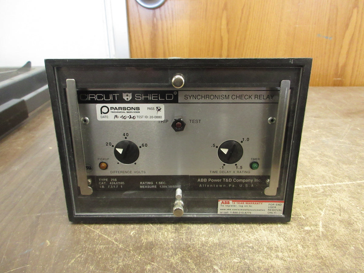 ABB Circuit Shield Type 25S Synchronism Check Relay 424J2105 120V 50/60Hz Used