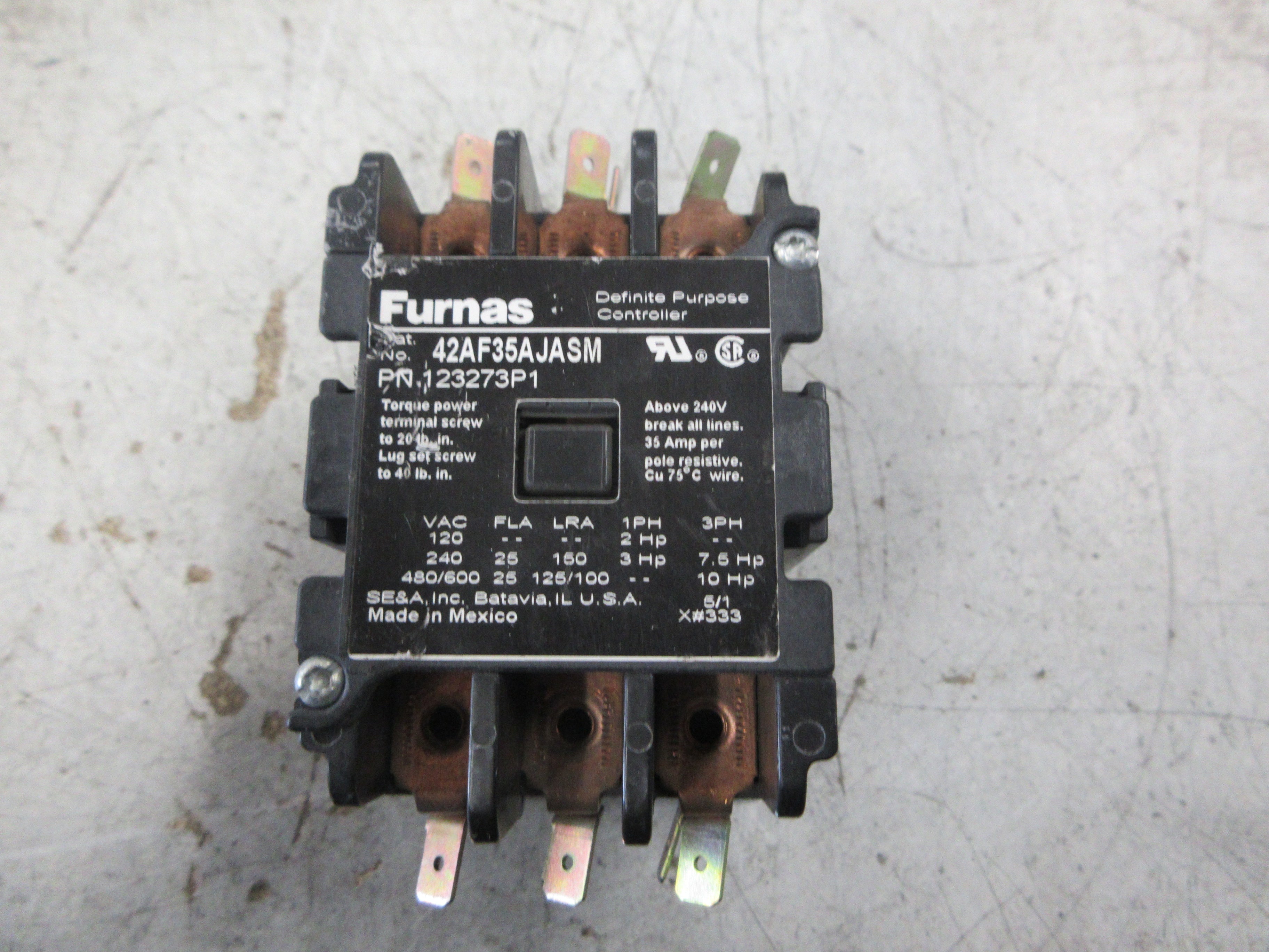 Furnas Definite Purpose Contactor 42AF35AJASM 24V Coil 25A 600V Used