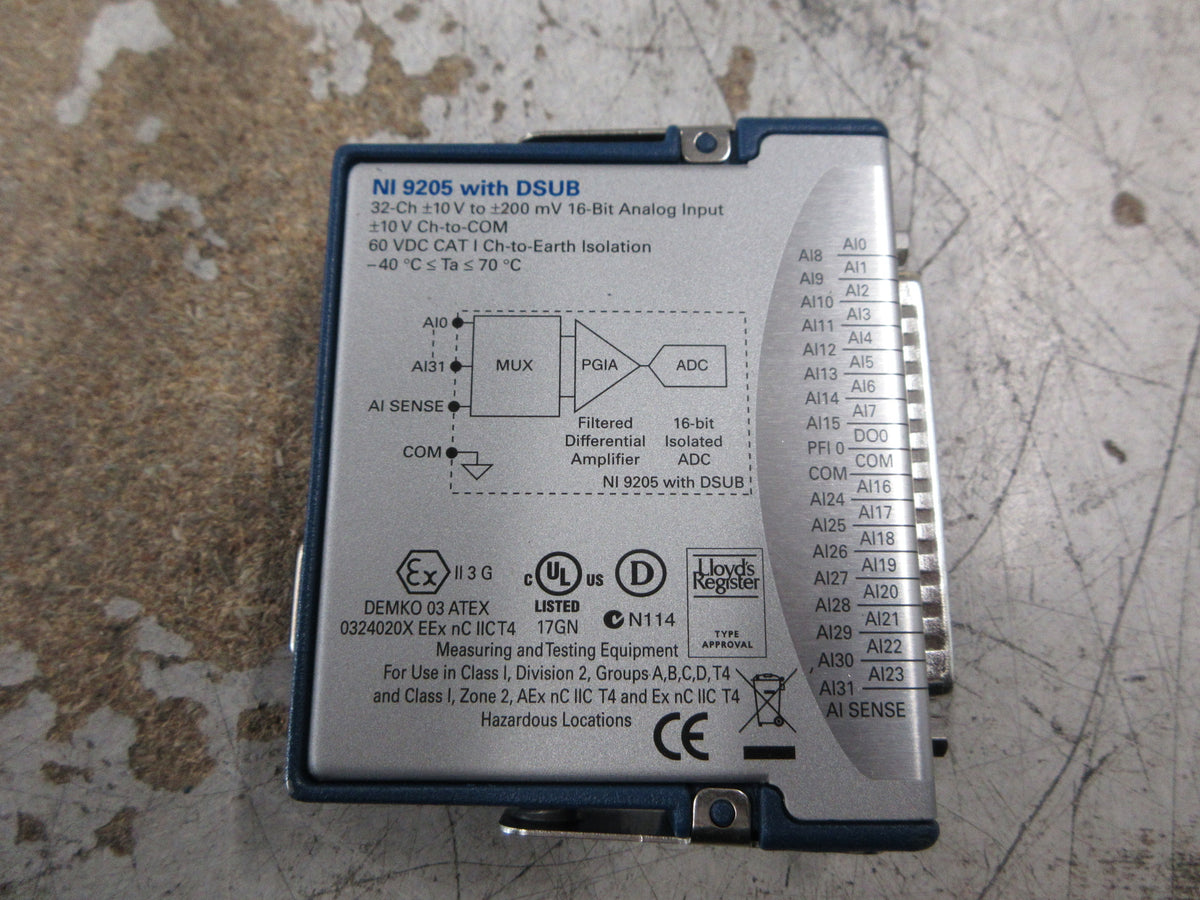 National Instruments 9205 Analog Input Module 190315J-01 w/ DSUB 32-Ch 16-Bit