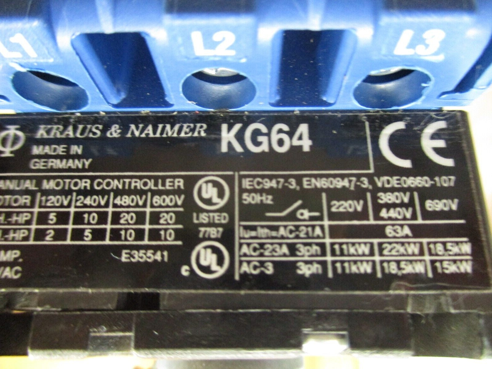 Kraus & Naimer Disconnect Switch KG64 60A 600V *No Handle* *No DIN Rail Mount*