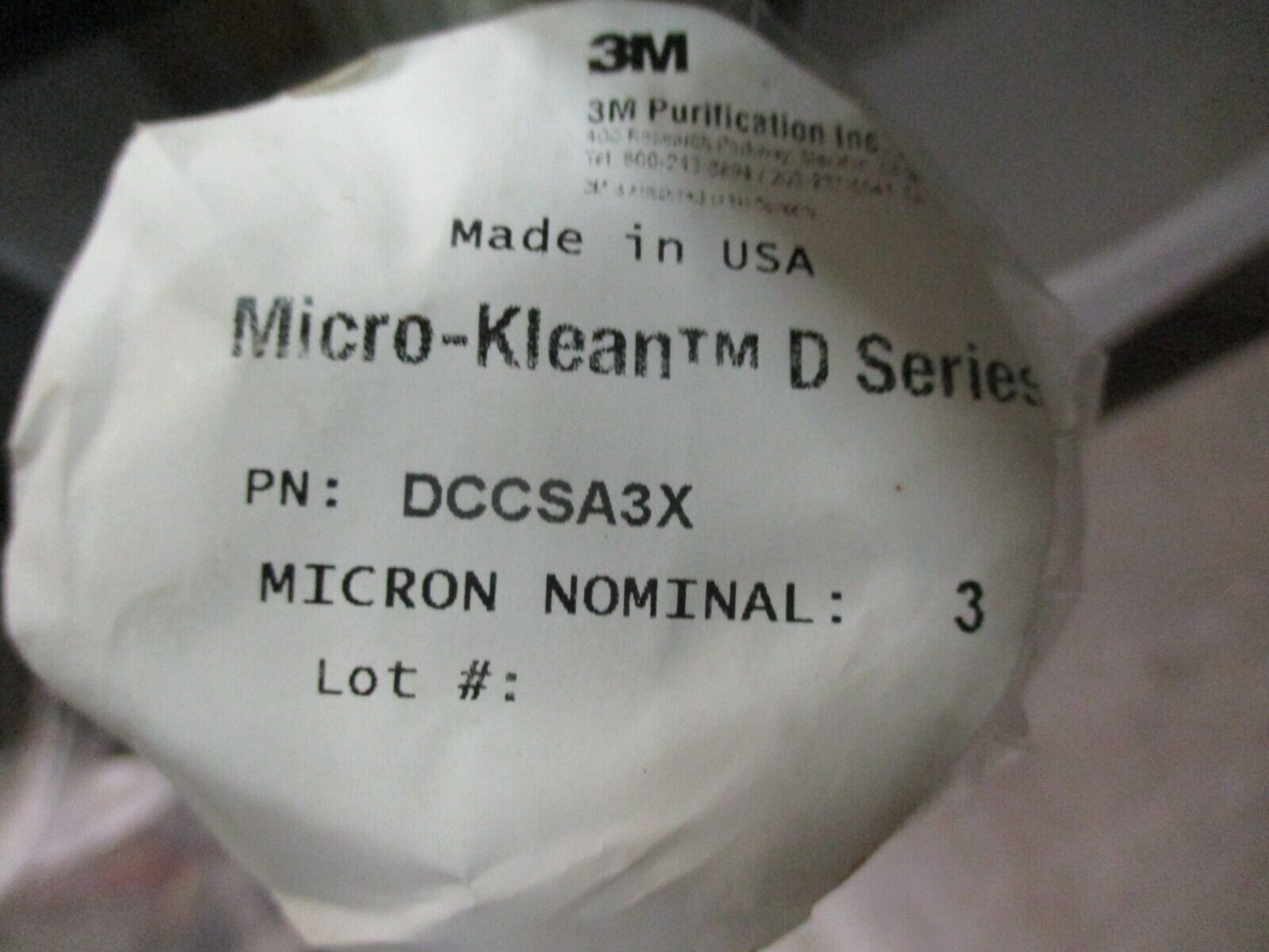 3M Micro-Klean D Series Filter Cartridge DCCSA3X 3-Micron New Surplus