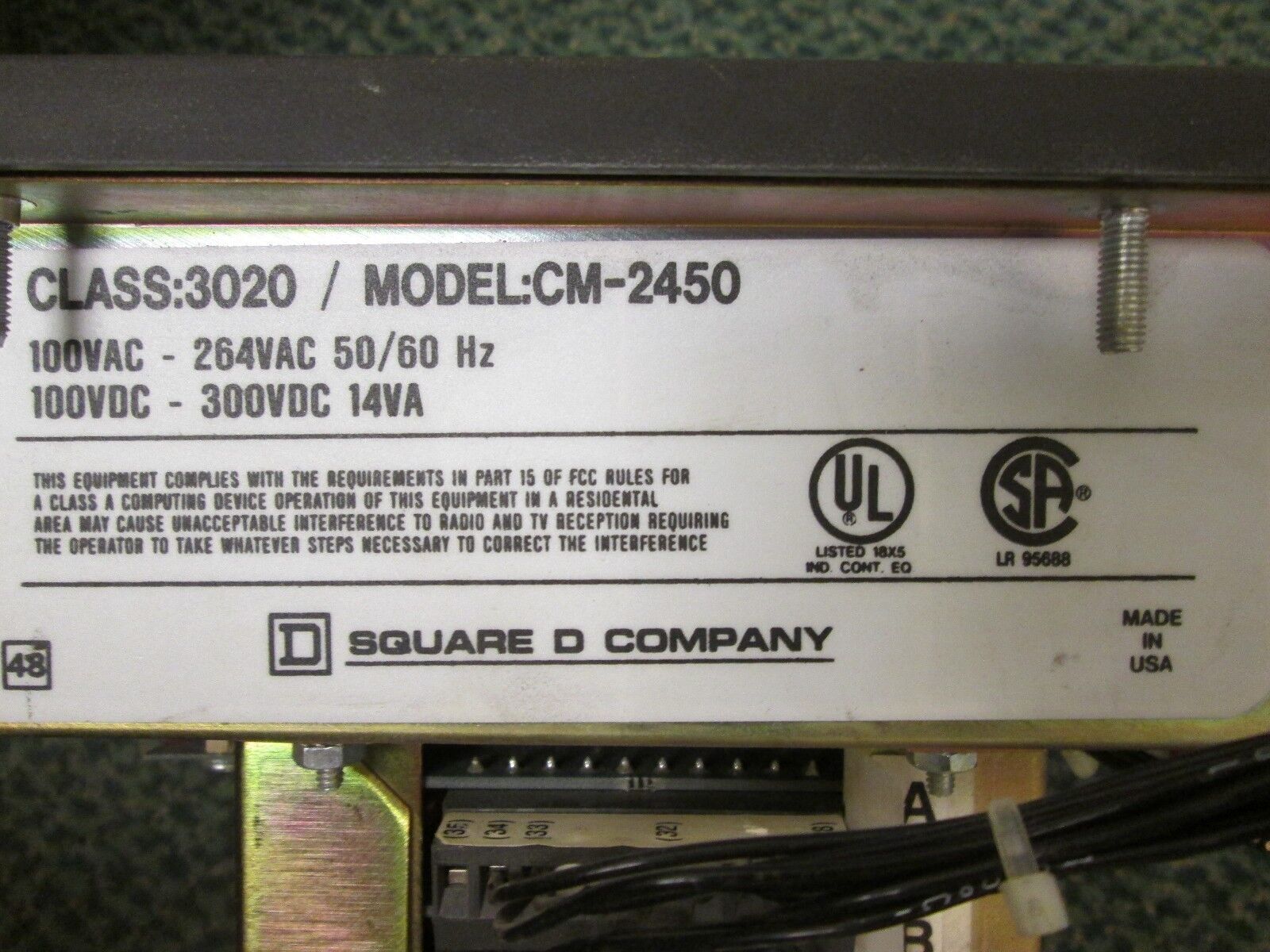Square D PowerLogic Circuit Monitor 3020-CM-2450 3020-IOM-44 Input 120V Used
