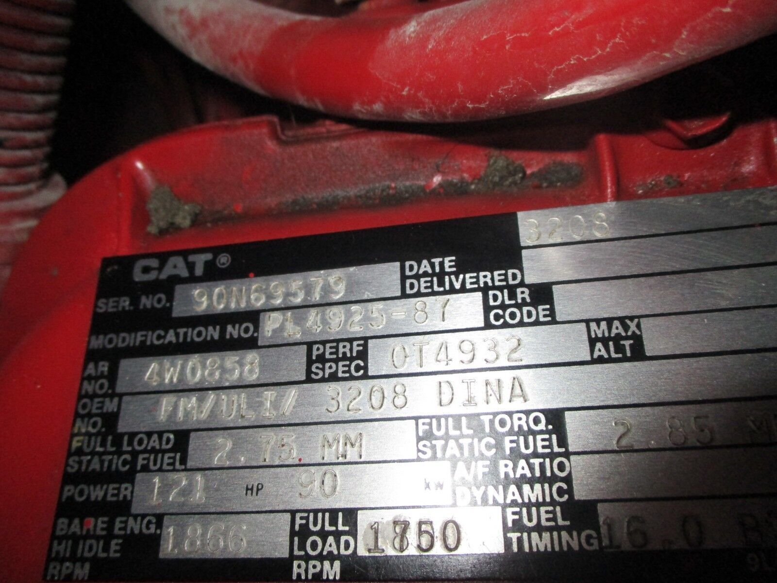 CAT Diesel Engine 3208 121HP 90KW 1800RPM FM/ULI/3208DINA 337 Hours Used