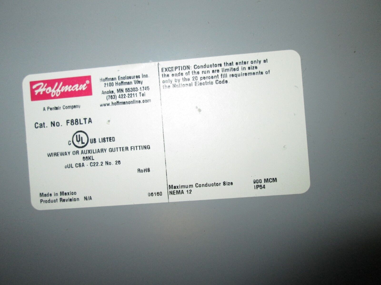 Hoffman Wireway Tee Fitting F88LTA Size 8x8" New Surplus