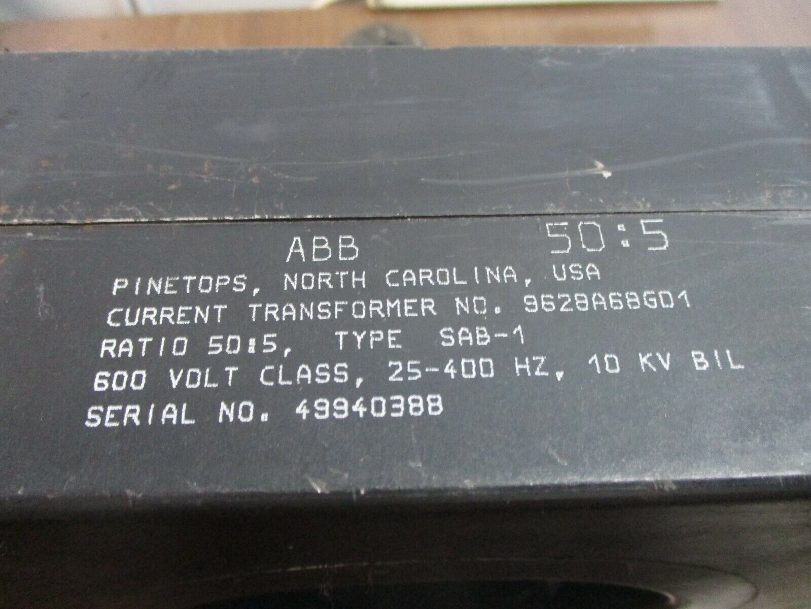 ABB Type SAB-1 Current Transformer 9628A68G01 Ratio 50:5A 600V 25-400Hz 10kV BIL
