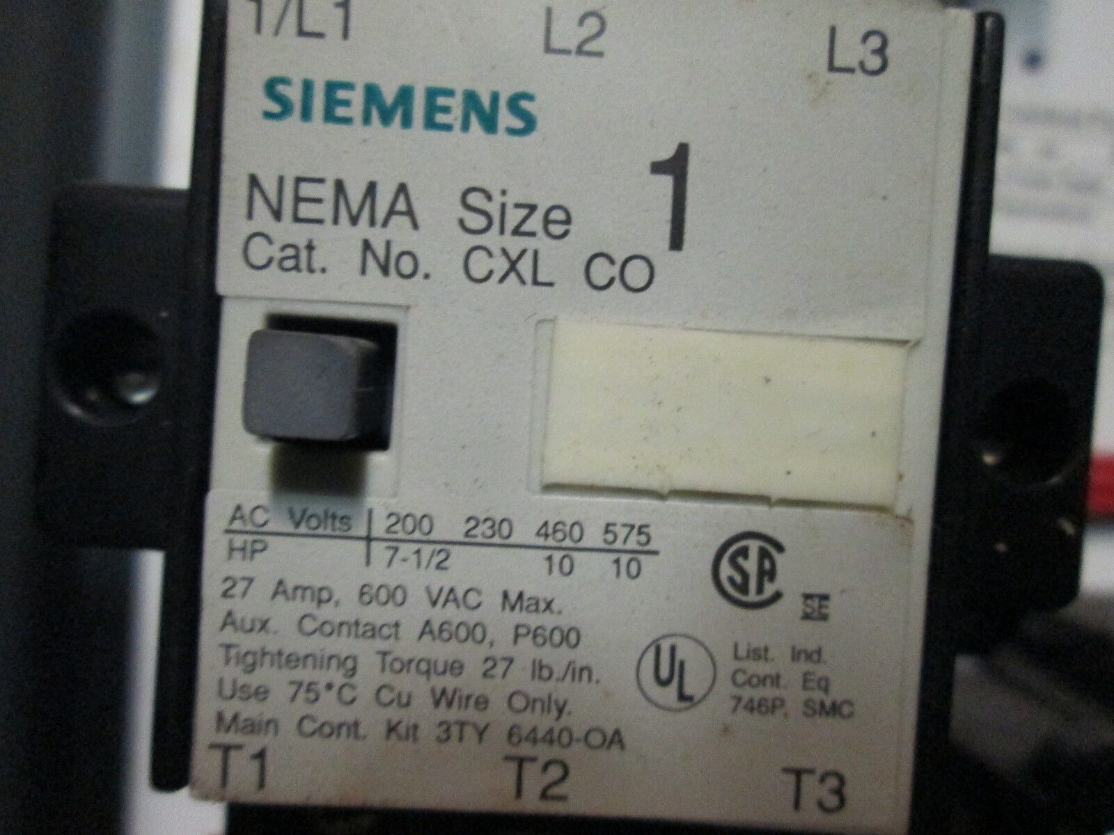 Siemens Fusible Combination CXL CO Size 1 120V Coil Control Transformer Used