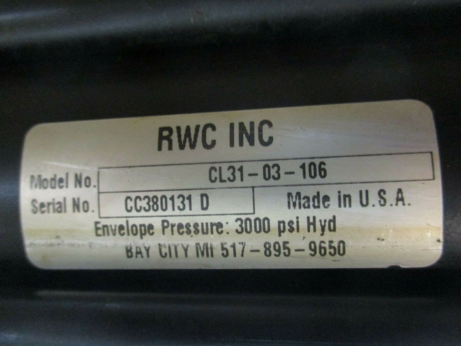 RWC Hydraulic Cylinder CL31-03-106 3000PSI Used