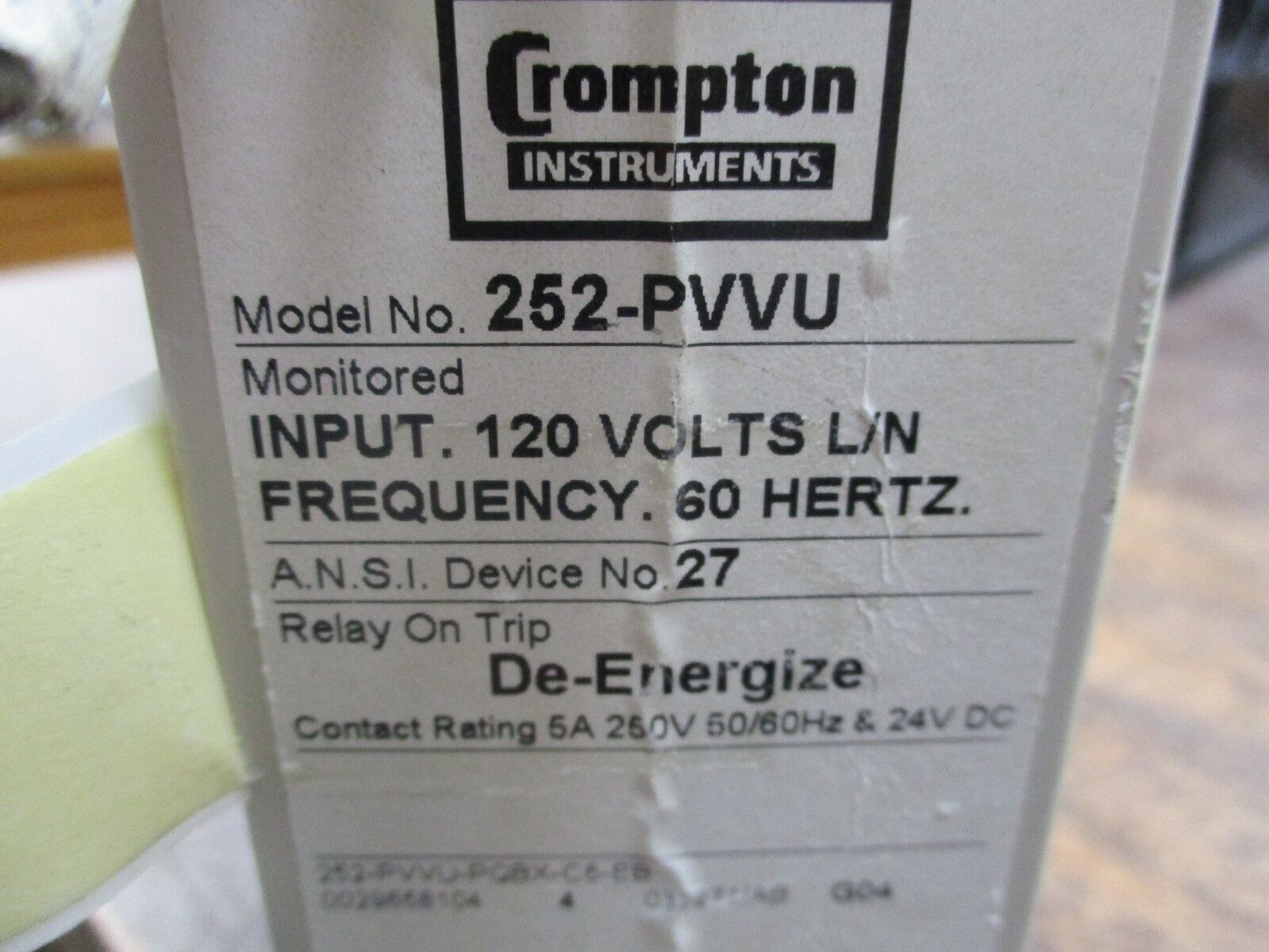 Crompton Relay 252-PVVU 120 V 60 HZ