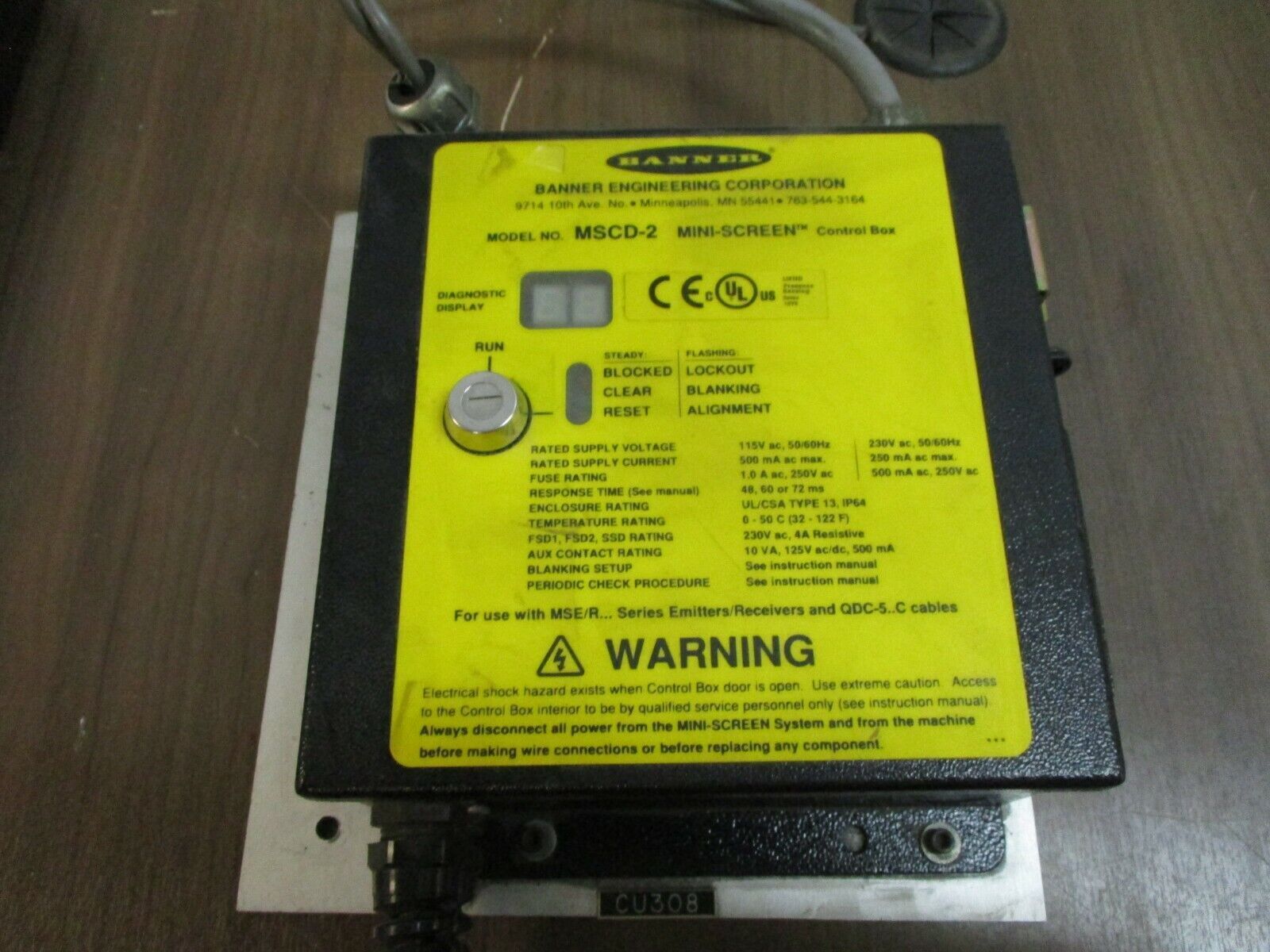 Banner Mini-Screen Control Box MSCD-2 115/230V 50/60Hz 500/250mA Used