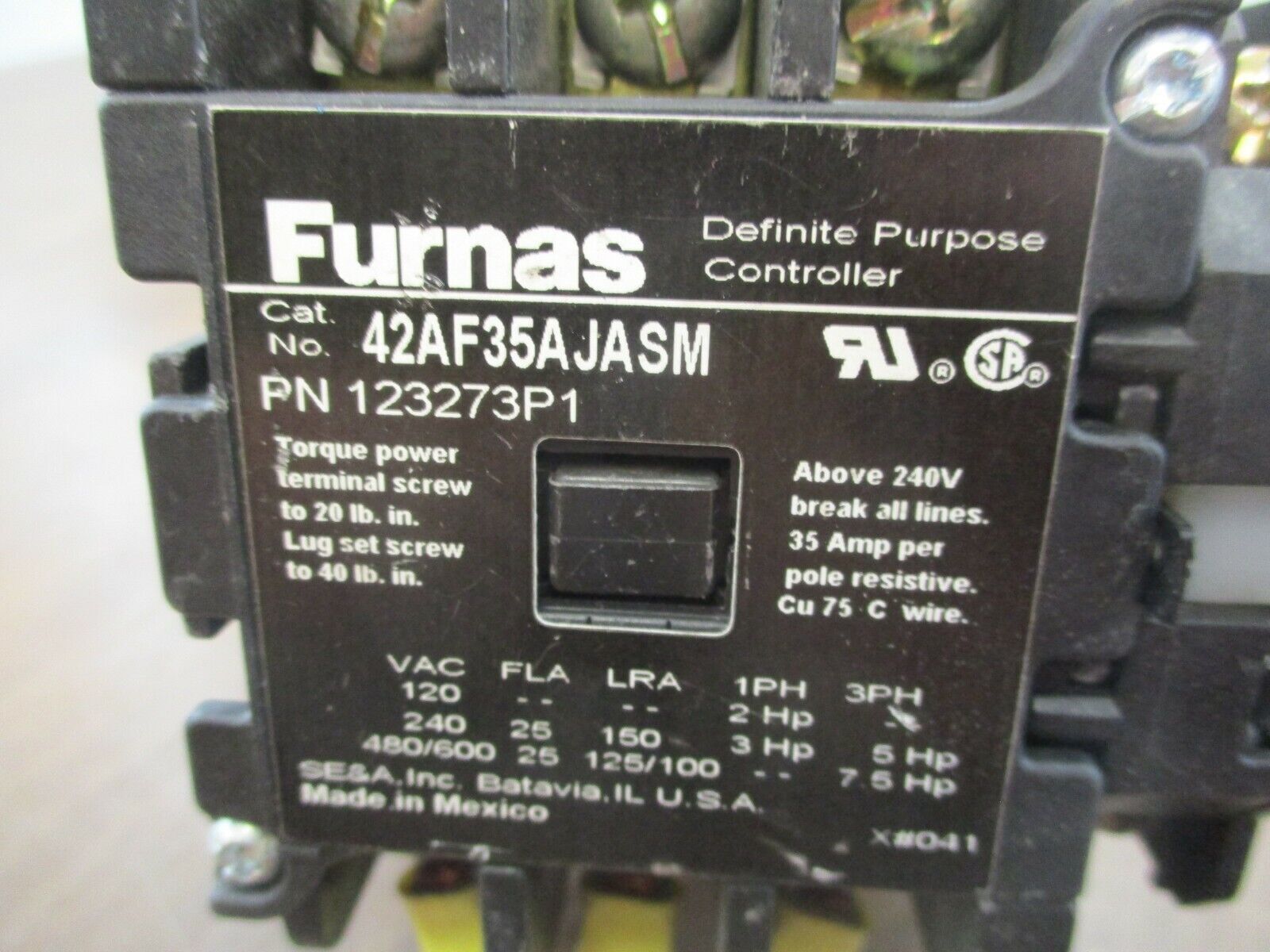 Furnas Contactor 42AF35AJASM 24V Coil 25A 600V w/ Aux Contact Used