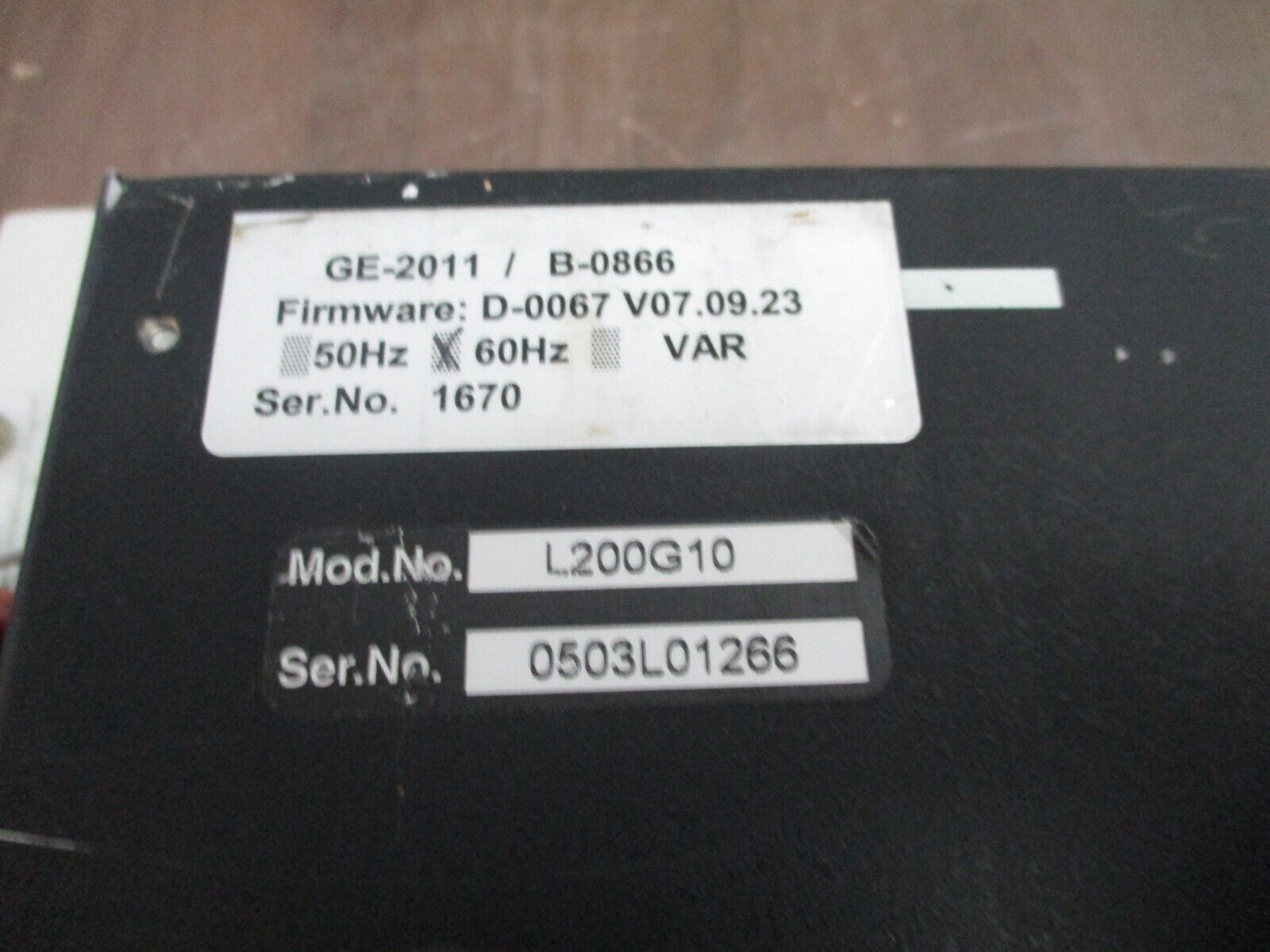 GE GE-2011/B-0866 Voltage Regulator Control L200G10 F/W: D-0067 V07.09.23 60Hz