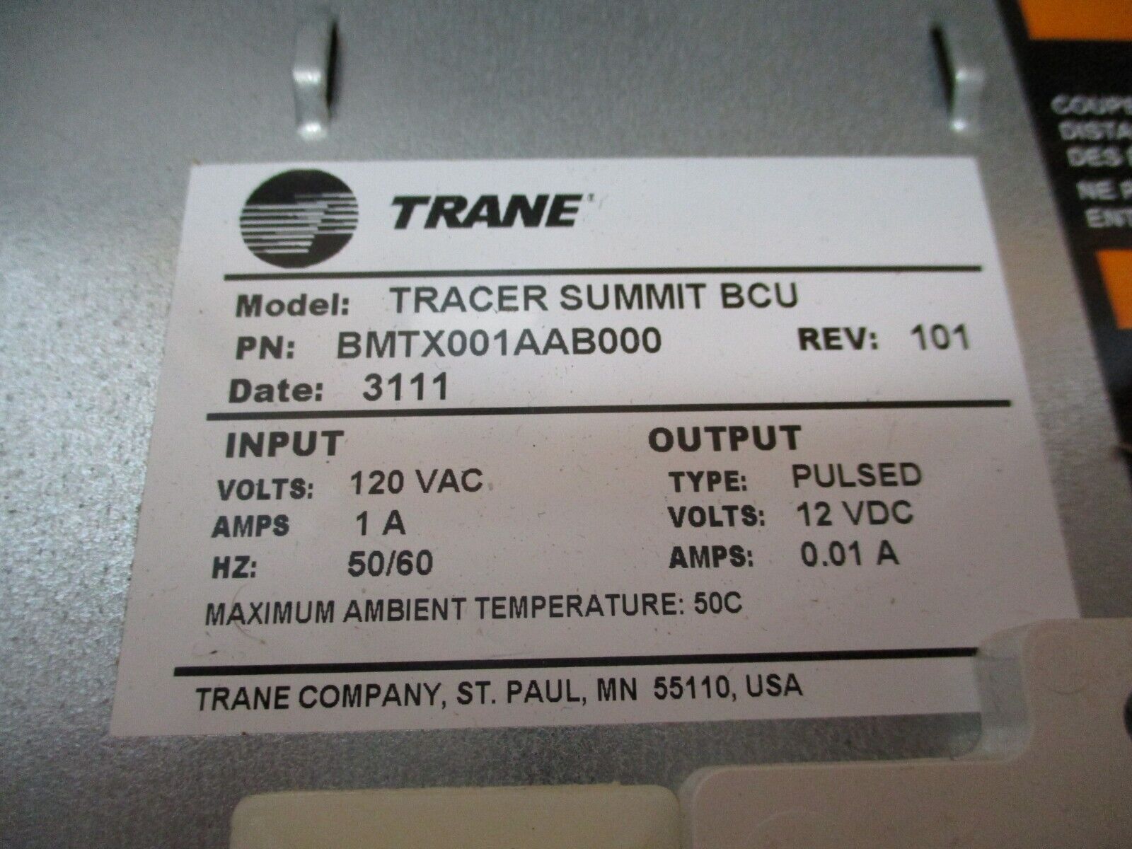 Trane Tracer Summit Building Control Unit BMTX001AAB000 Rev. 101 Used