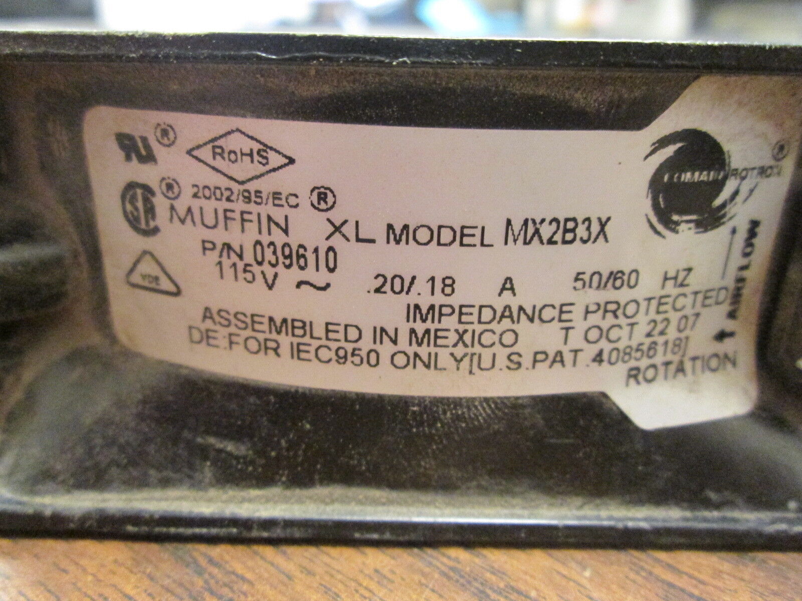 Comair Rotron Model MX2B3X Muffin XL Fan 039610 115V 0.2/0.18A 50/60Hz Used