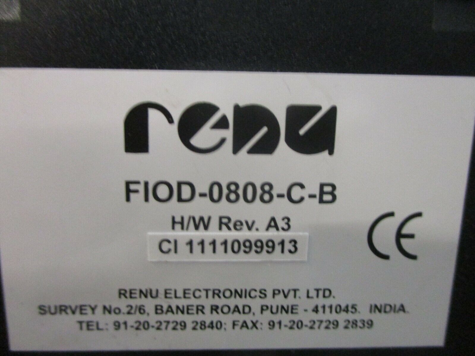Renu I/O Module FIOD-0808-C-B H/W Rev. A3 Used