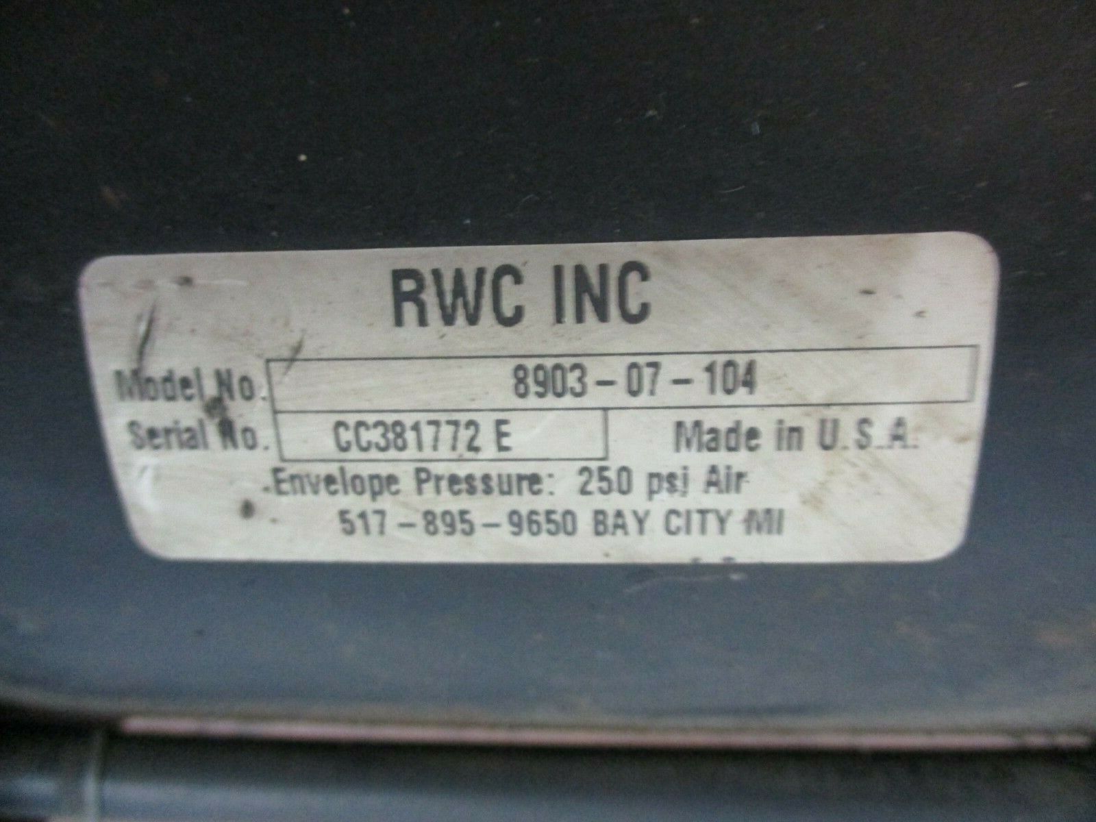 RWC Air Cylinder 8903-07-104 250 PSI Used