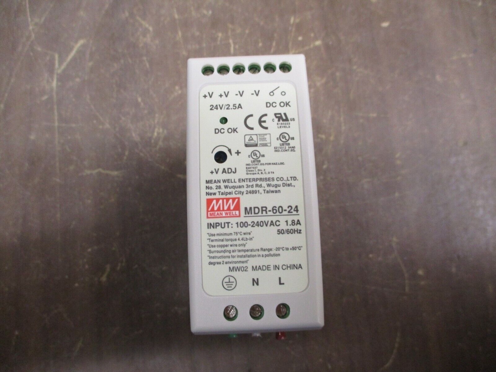 Mean Well Power Supply MDR-60-24 Input: 100-240VAC 1.8A 50/60Hz Used