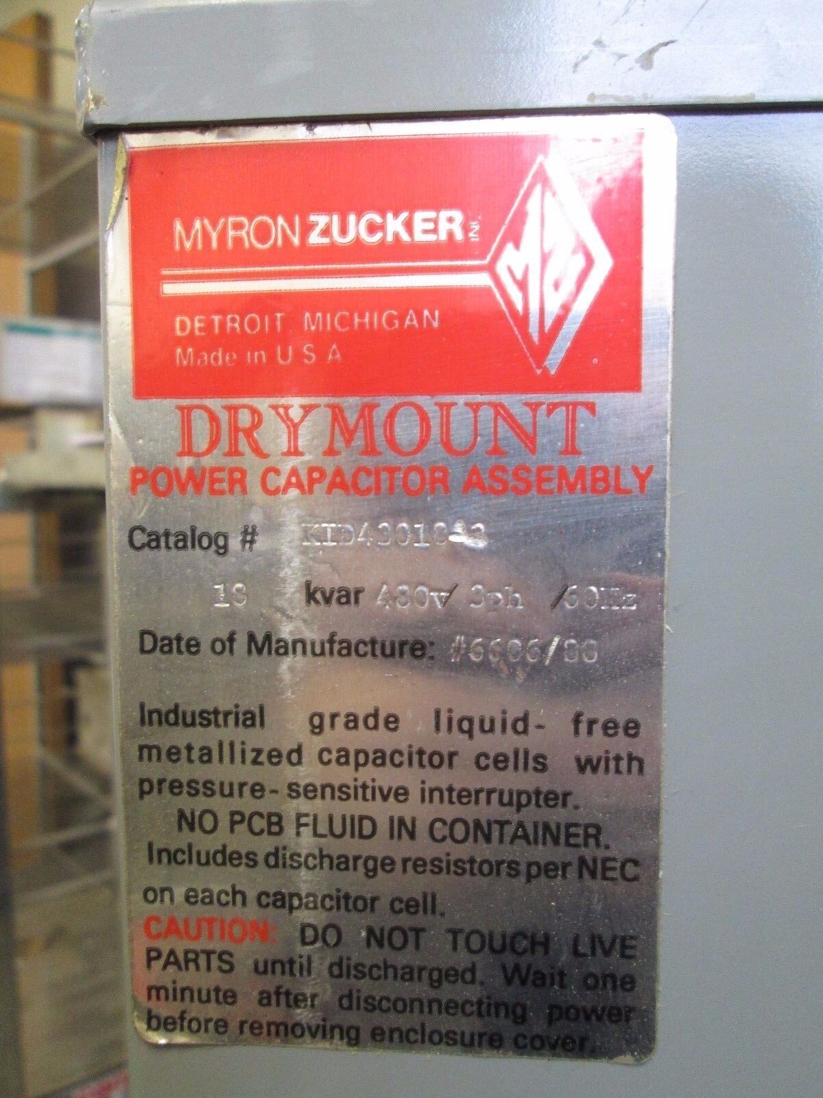 Calmount Drymount Power Capacitor KID43018-3 18 KVAR 480V 60Hz 3Ph Used