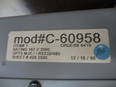 Siemens Accu/Stat MJ-X Voltage Regulator Control Panel C-60958 Used