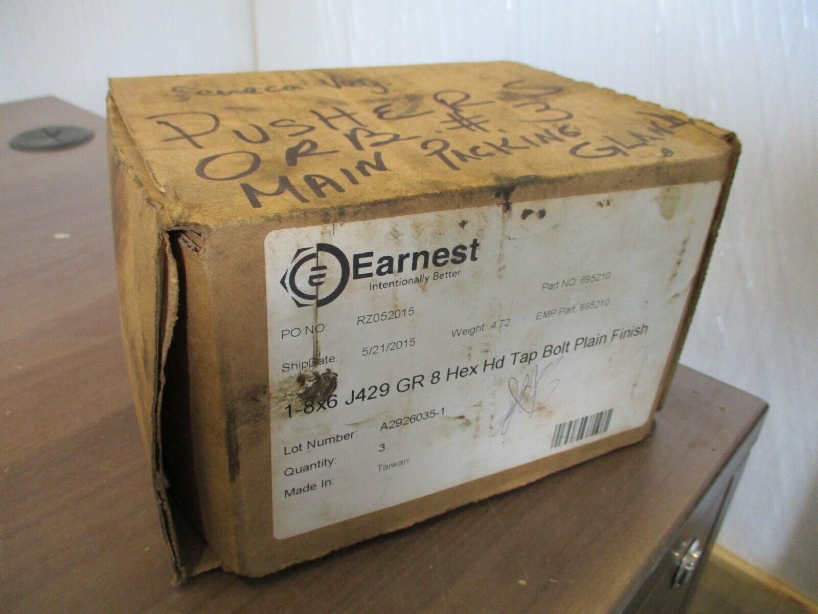 Earnest Hex Head Tap Bolt 695210 Plain Finish 1-8X6 J429 *Box of 3* New Surplus