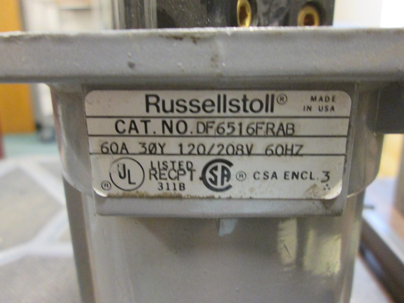 RussellStoll Receptacle DF6516FRAB 60A 120/208V 60Hz 3Ph Used