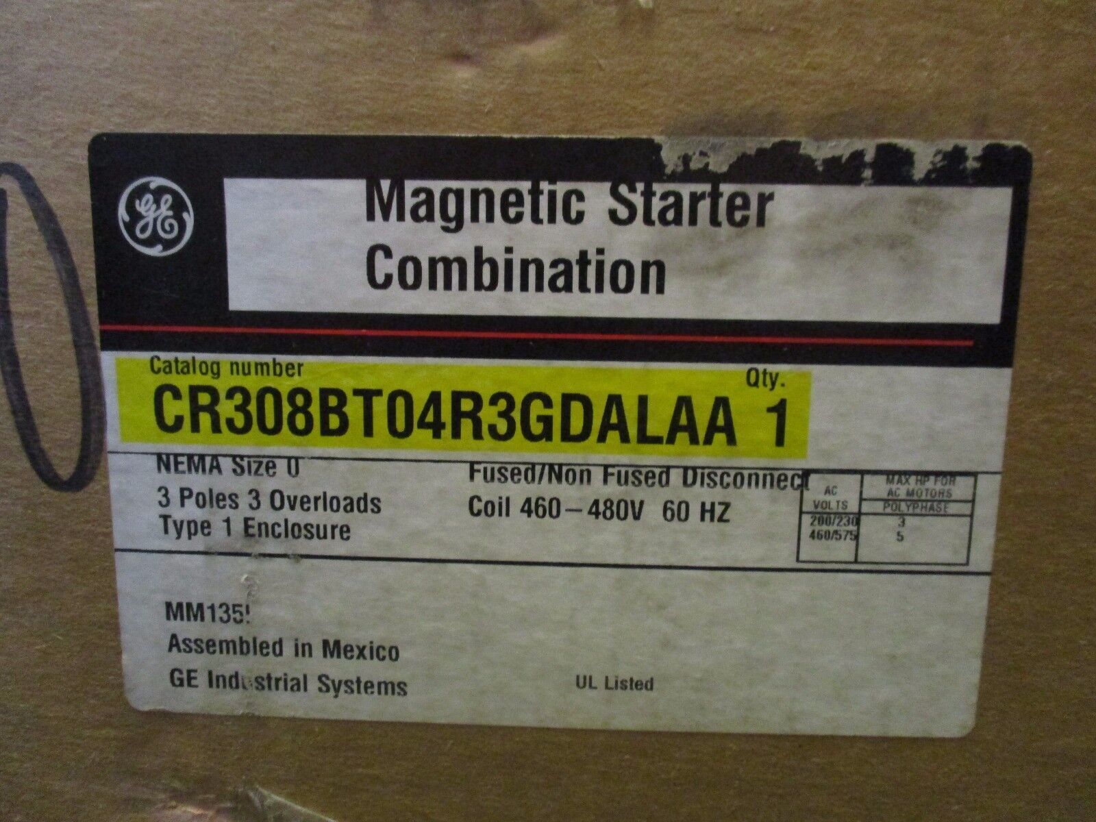 GE Fusible Combination CR308BT04R3GDALAA Size: 0 3P 460-480V Coil New Surplus