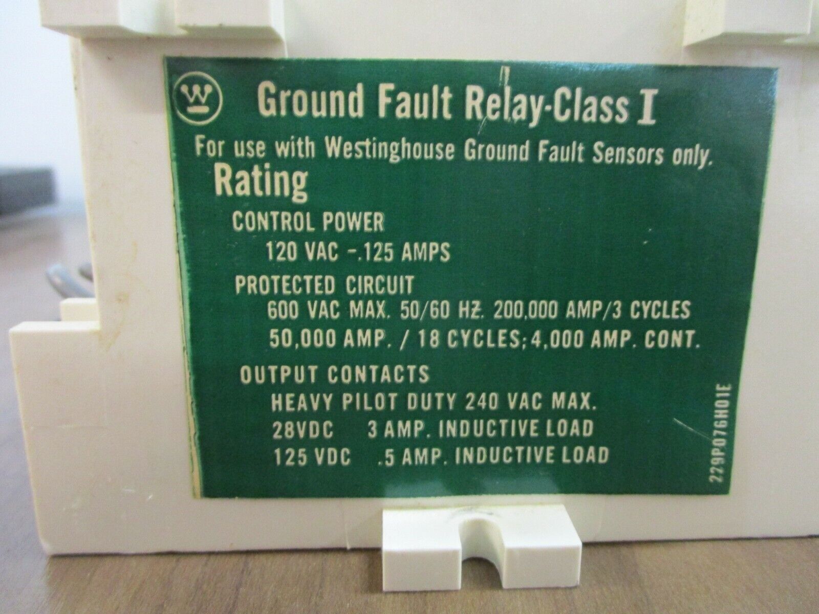 Westinghouse Ground Fault Relay 255P157H02C 5-60A Time: 0-60 Cycles Used