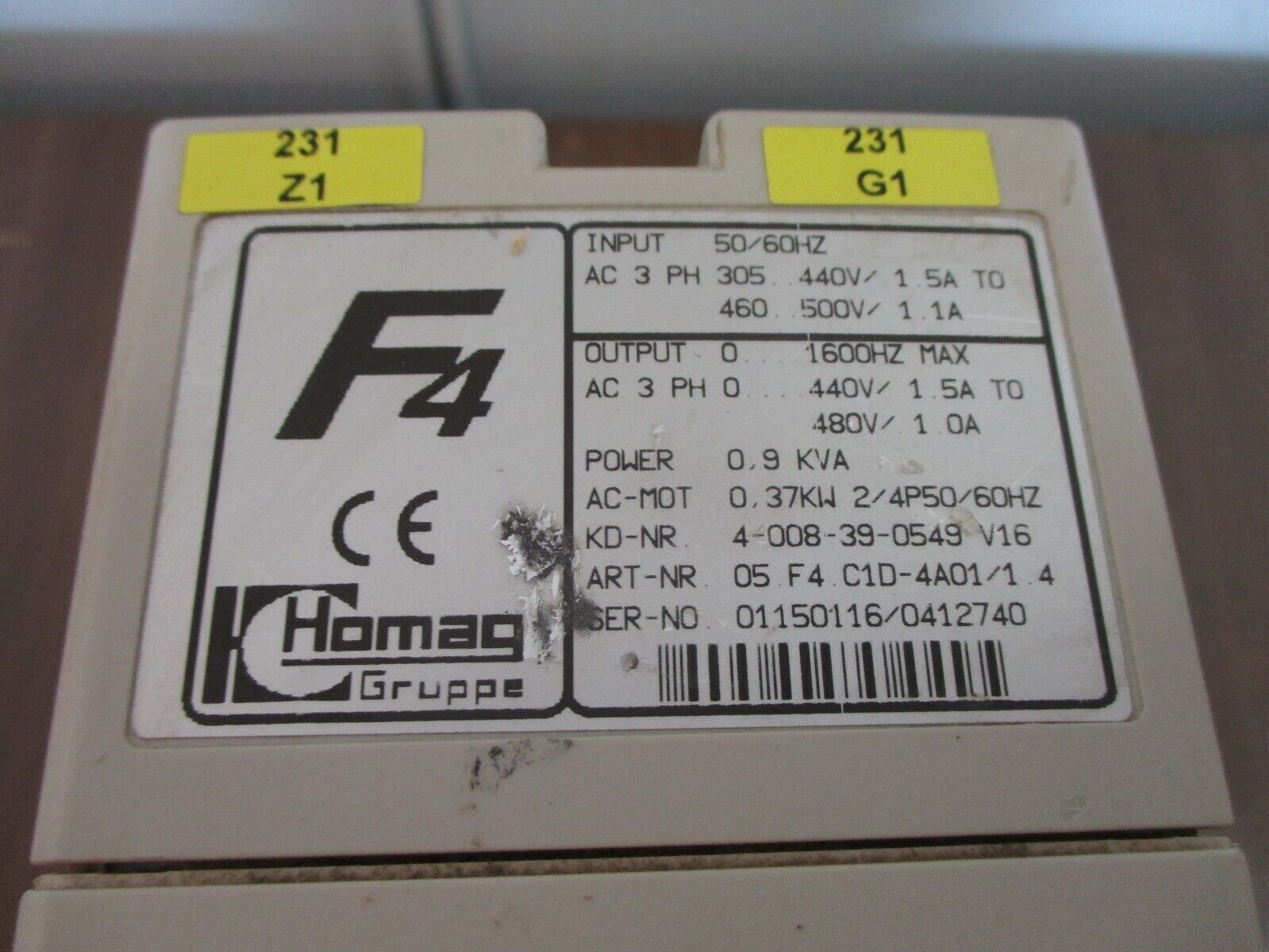 Homag KEB Combivert F4 AC Drive 05 F4 C1D-4A01/1.4 0.37kW/0.5HP 3Ph w/ Keypad