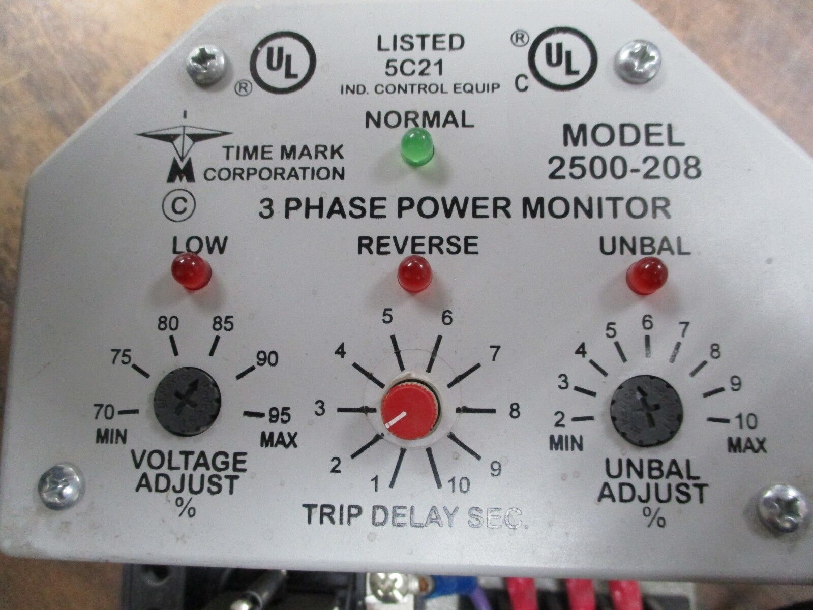 Time Mark 3 Phase Power Monitor 2500-208 208V 50/60Hz Delay: 1-10sec Used