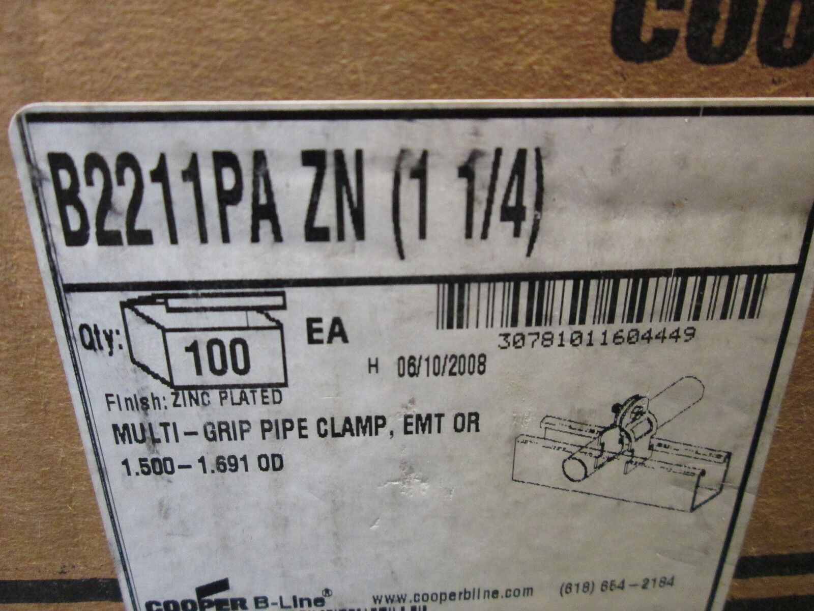 Cooper B-Line Pipe Clamp B2211PA Size 1-1/2" *Approx 150* New Surplus