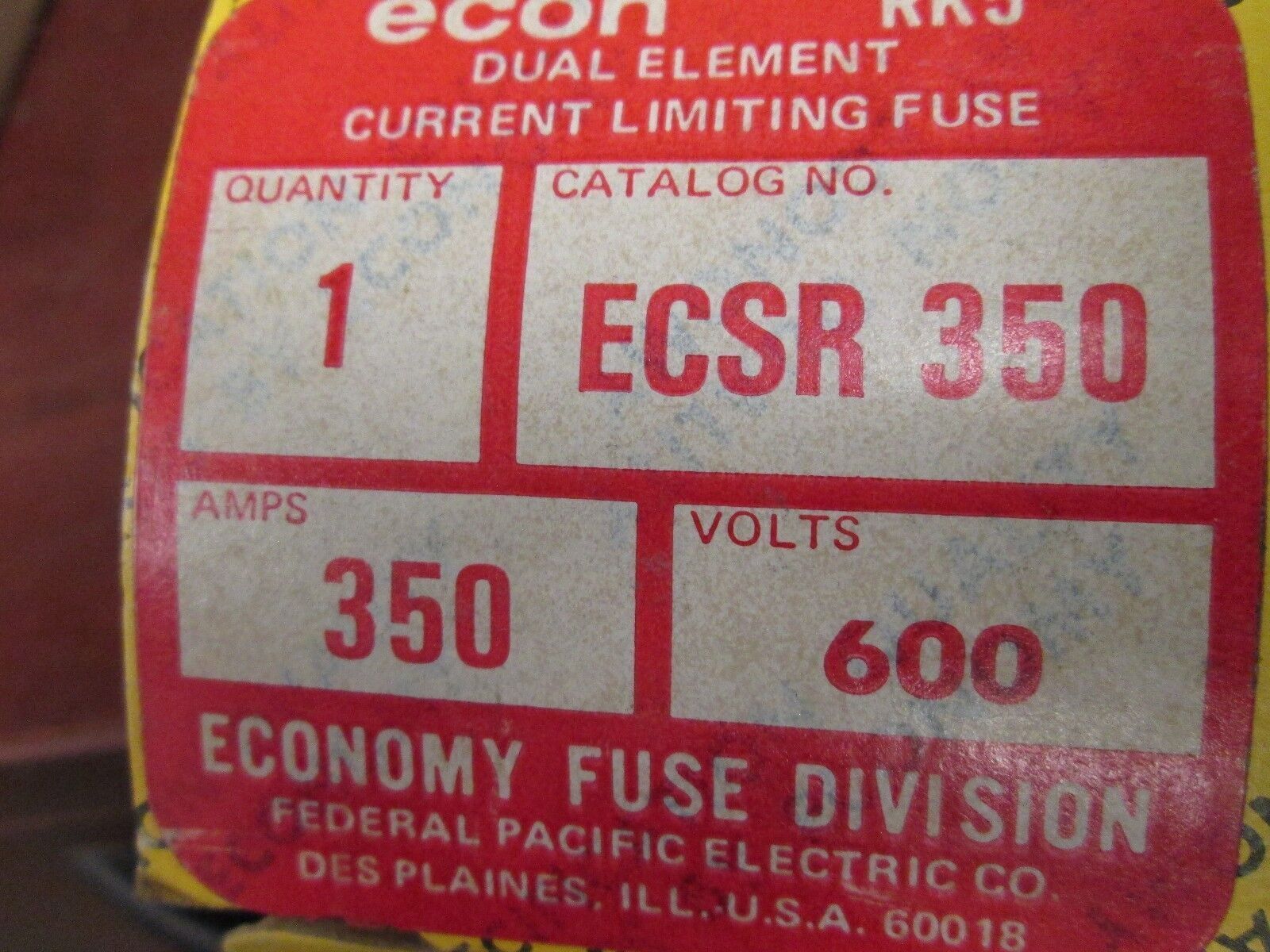 Econ Current Limiting Fuse ECSR 350 600V 350A New Surplus