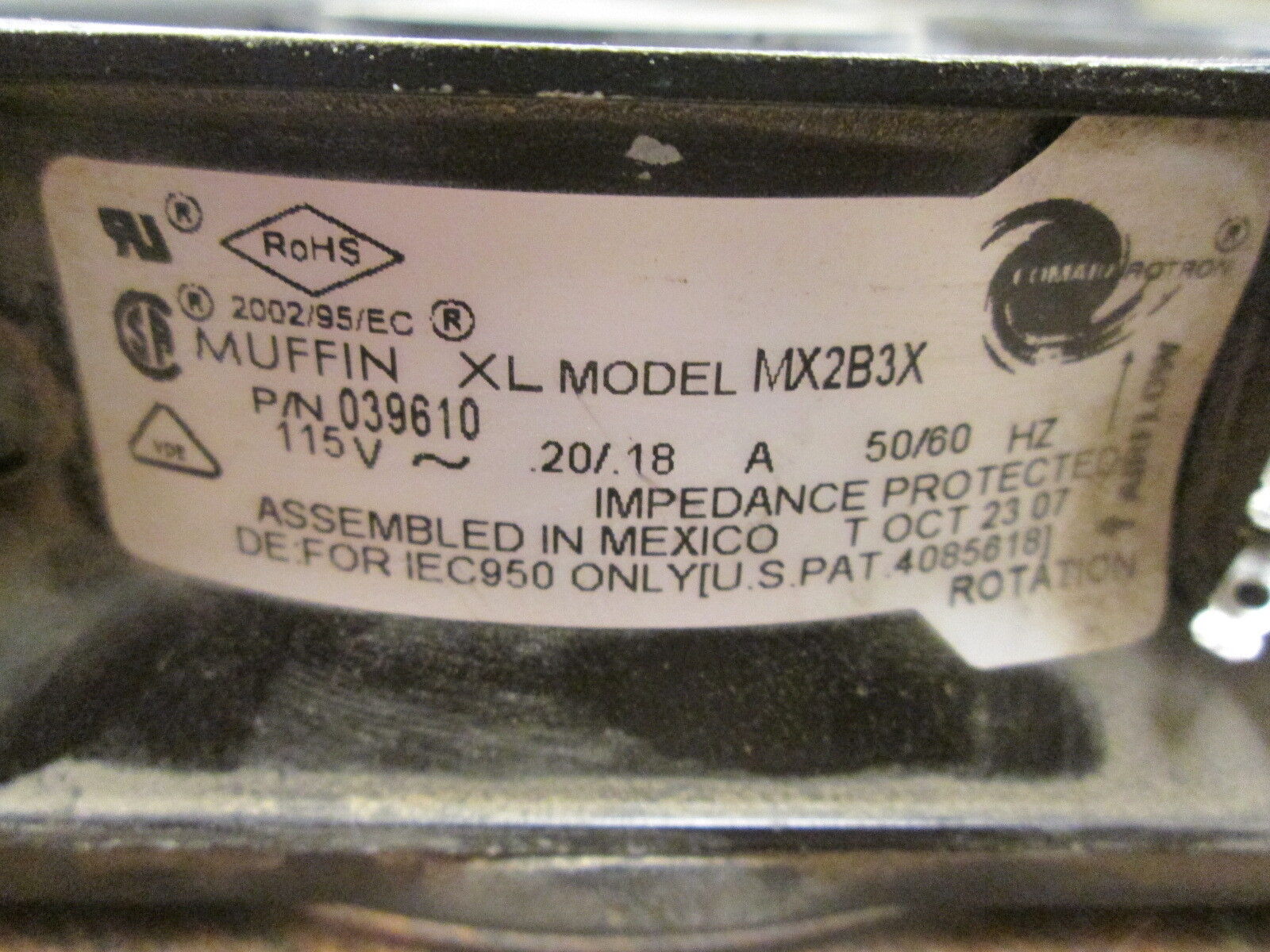 Comair Rotron Model MX2B3X Muffin XL Fan 039610 115V 0.20/0.18A 50/60Hz Used