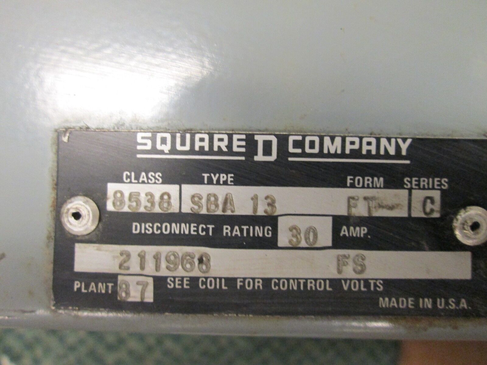 Square D Fusible Combination SB02 Size 0 nema 12 Enclosure 120V Coil Used