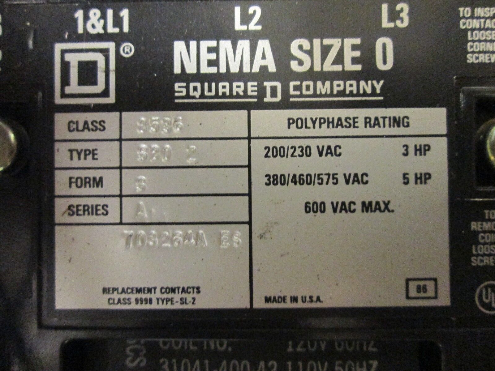 Square D Fusible Combination SB02 Size 0 nema 12 Enclosure 120V Coil Used