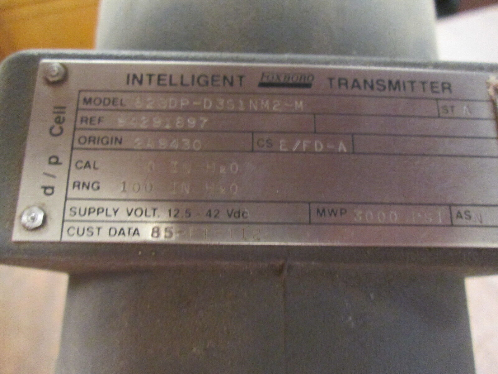 Foxboro Intelligent Transmitter 823DP-D3S1NM2-M 12.5-42VDC 3000PSI MWP Used