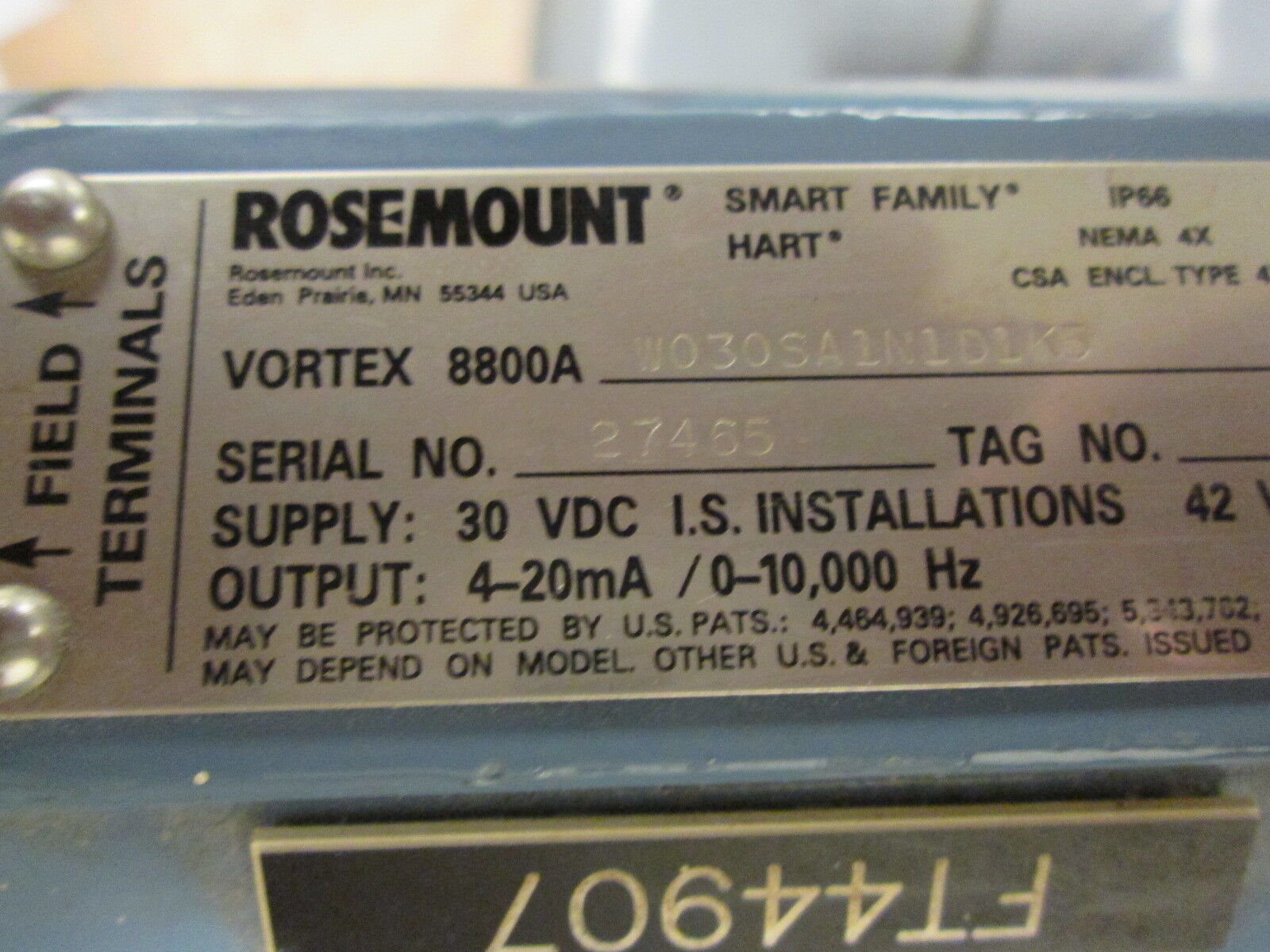 Rosemount Smart Family Hart Vortex Flowmeter 8800A W030SA1N1D1K5 Explosion Proof