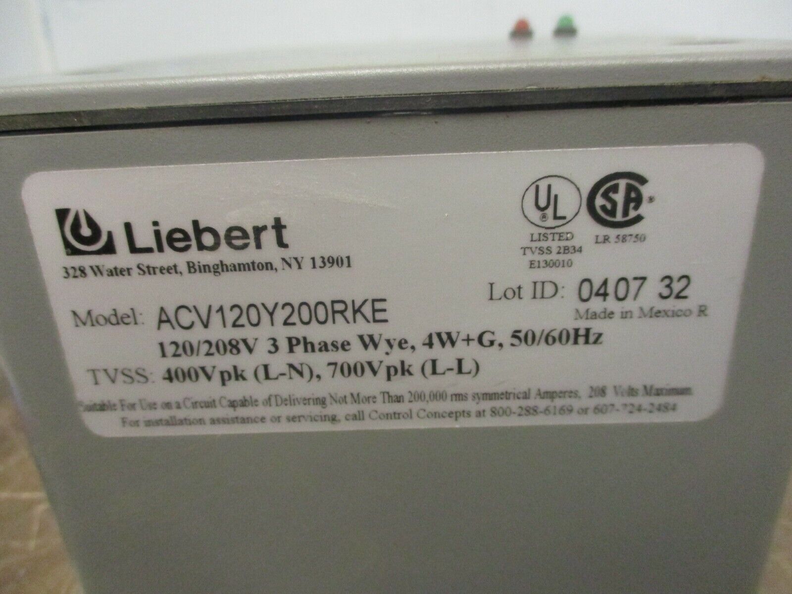 Liebert AccuVar Surge Suppression System ACV120Y200RKE 120/208V 3Ph 4W+G Used