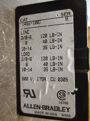 Allen-Bradley Power Distribution Block 1492-100X 175A 600V 3P *Chipped Corner*